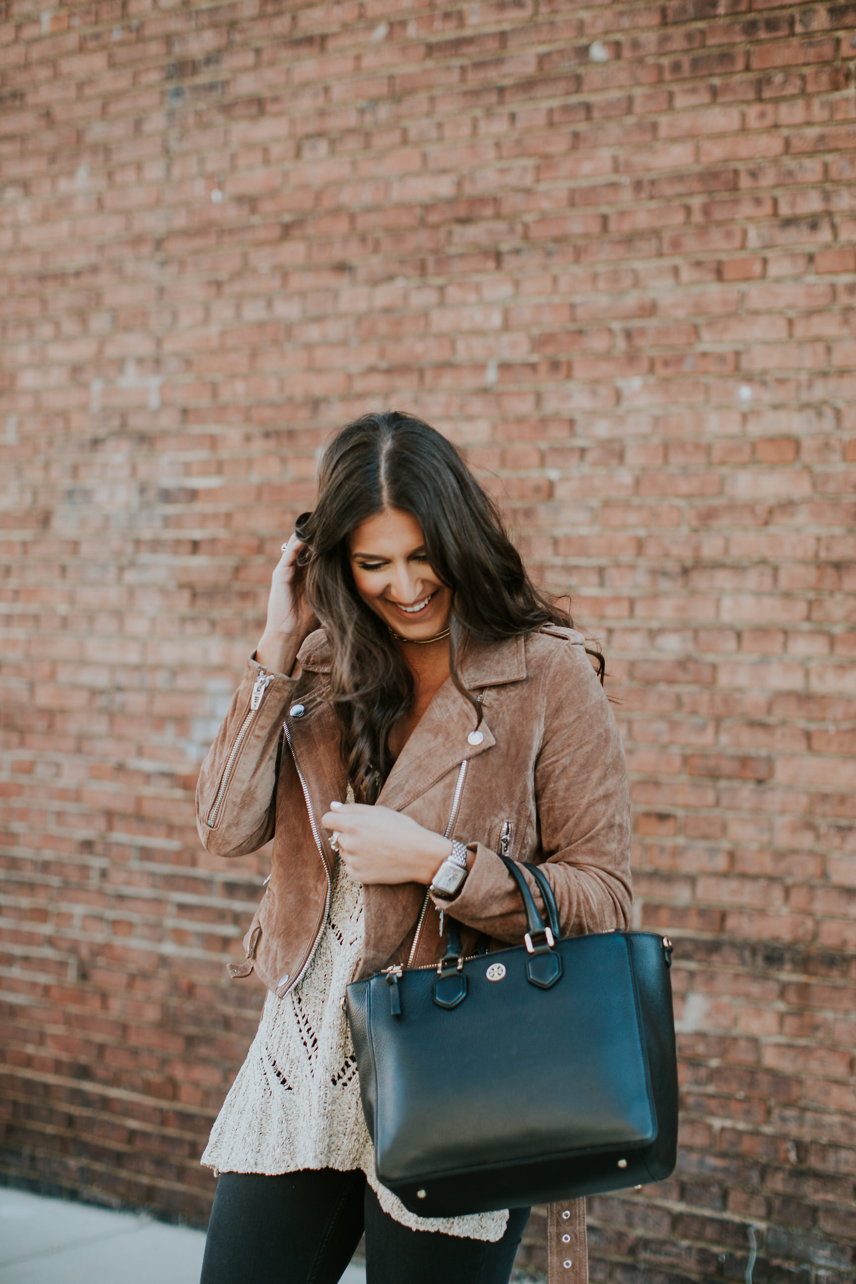 beige sleeveless sweater, free people busted skinny jeans, blanknyc moto jacket, suede moto jacket, neutral outfit, neutral winter outfit // grace wainwright a southern drawl