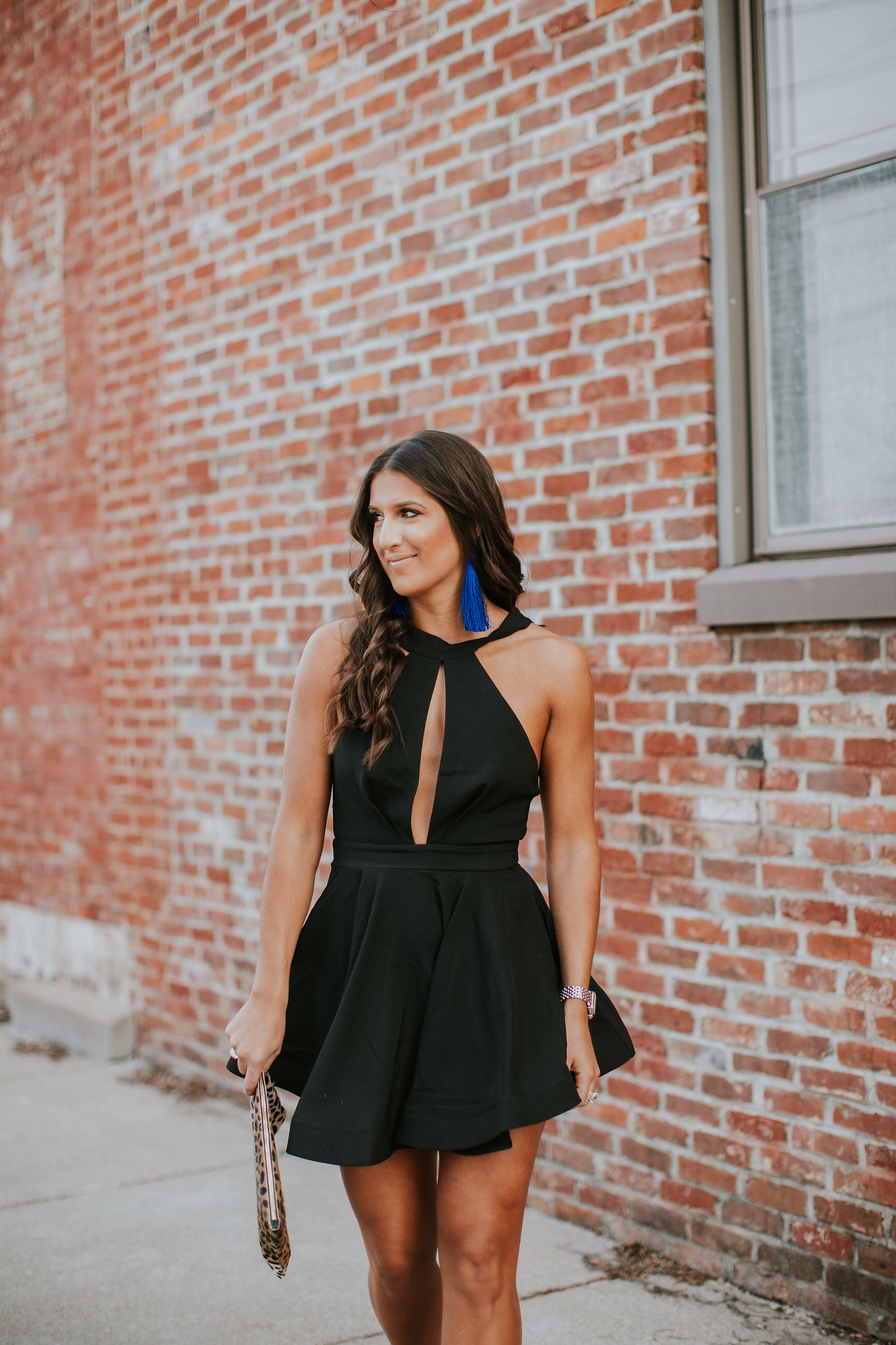 black cutout dress, christian louboutin so kate pumps, shanghai surprise cutout dress, black fit and flare dress, leopard calf hair clutch, leopard clutch, clare v clutch, baublebar ishigaki drops // grace wainwright a southern drawl