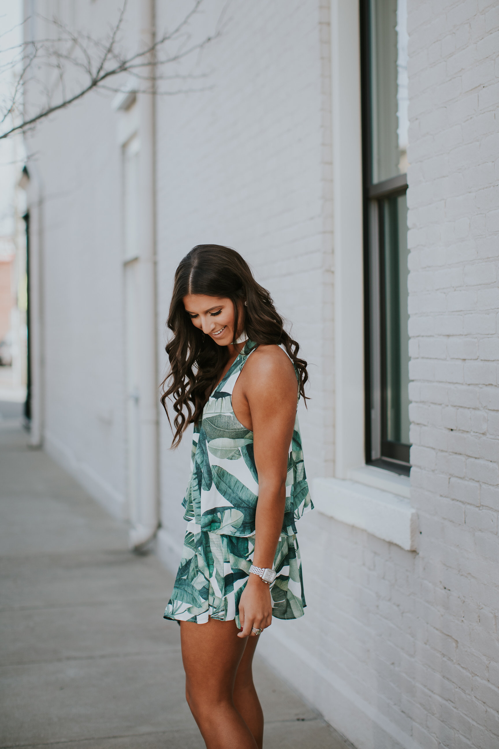 palm print set, palm print top, palm print shorts, palm print romper, palm print outfit, tropical outfit, vacation outfit, vacation style, calf hair clutch, leopard calf hair clutch, leopard clutch, clare v clutch, nude strappy heels // grace wainwright a southern drawl