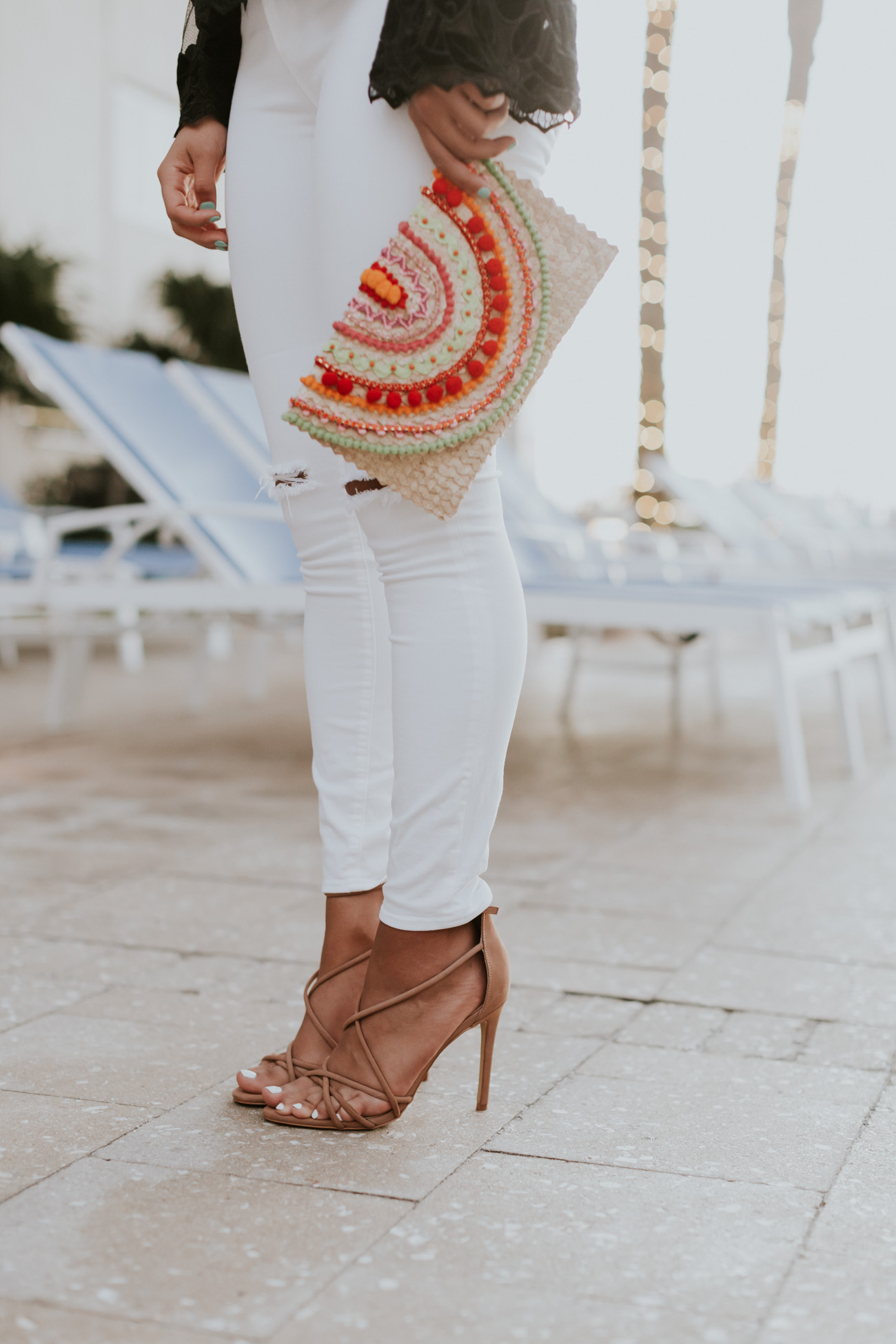 ruffle top, off the shoulder top, endless rose top, off the shoulder ruffle top, mystique clutch, strappy sandals, beach style, beach outfit, vacation outfit, vacation style, turquoise tassel earrings // grace wainwright a southern drawl