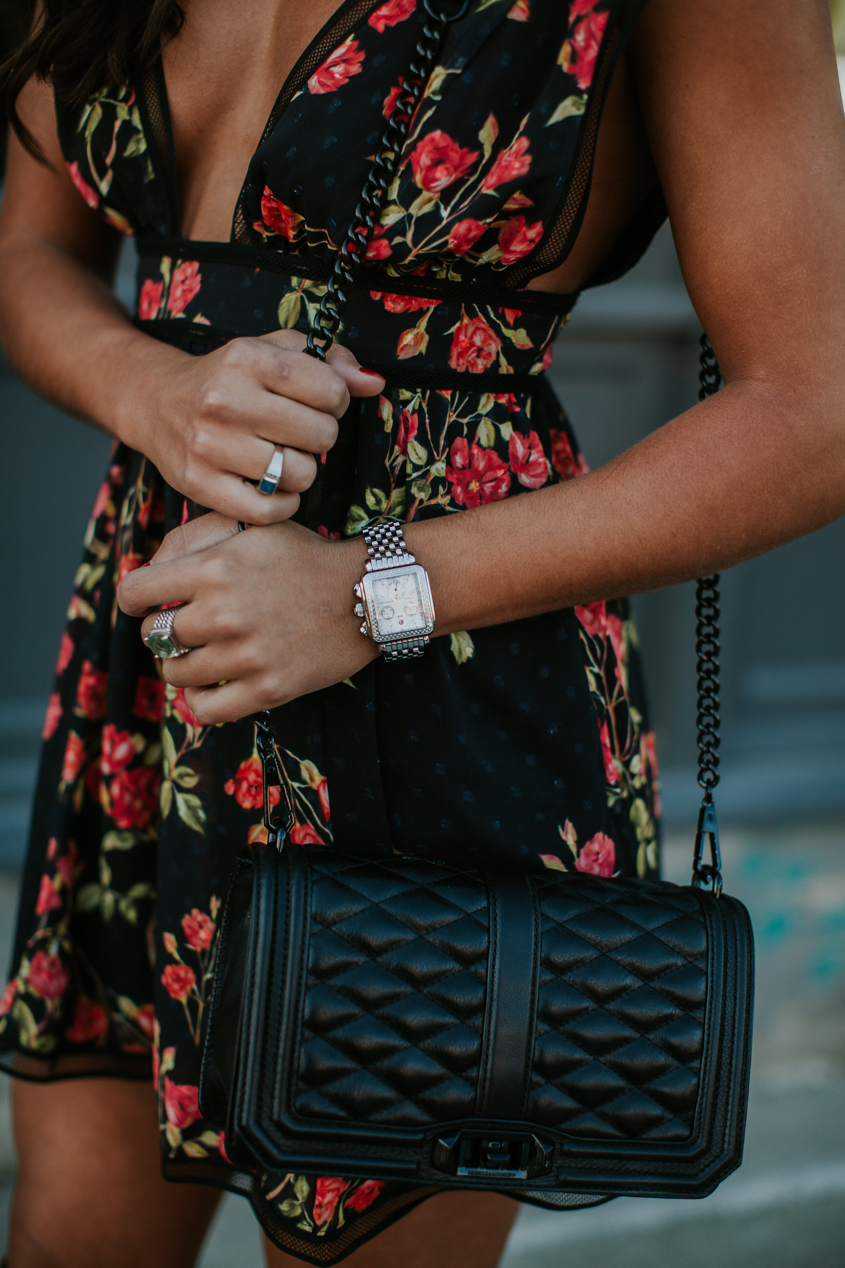 rose printed dress, rose mini dress, rose print mini dress, over the knee boots, nbd dress, nbd mini dress, rebecca minkoff love crossbody bag, dolce vita over the knee boots, spring fashion, spring style, floral mini dress // grace wainwright a southern drawl