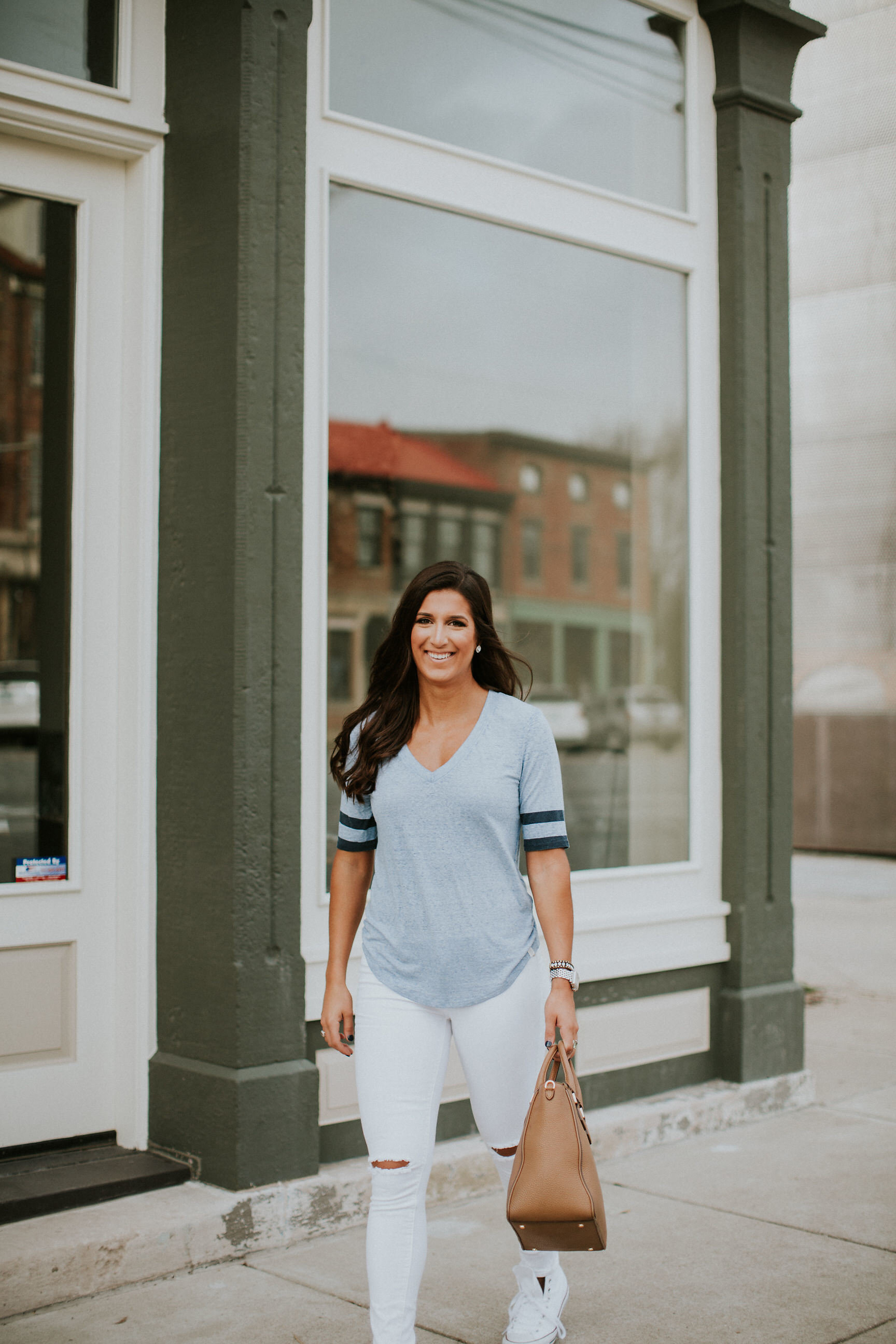 varsity tee, casual style, casual outfit, varsity tank, white distressed skinny jeans, spring fashion, spring style, spring outfit // grace wainwright a southern drawl