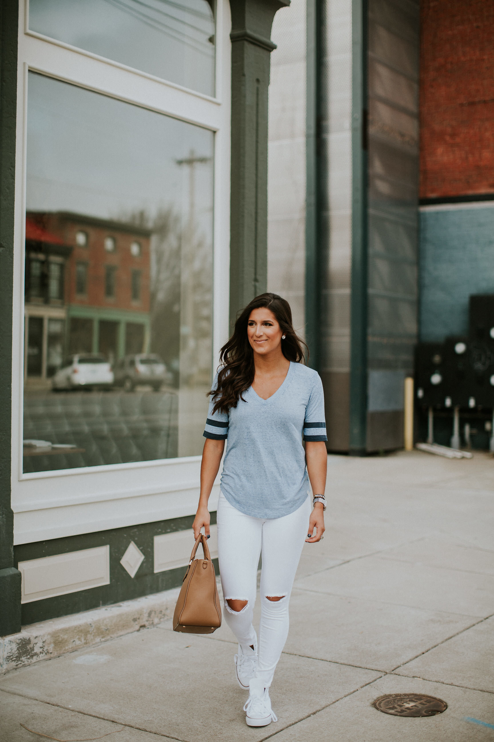 varsity tee, casual style, casual outfit, varsity tank, white distressed skinny jeans, spring fashion, spring style, spring outfit // grace wainwright a southern drawl