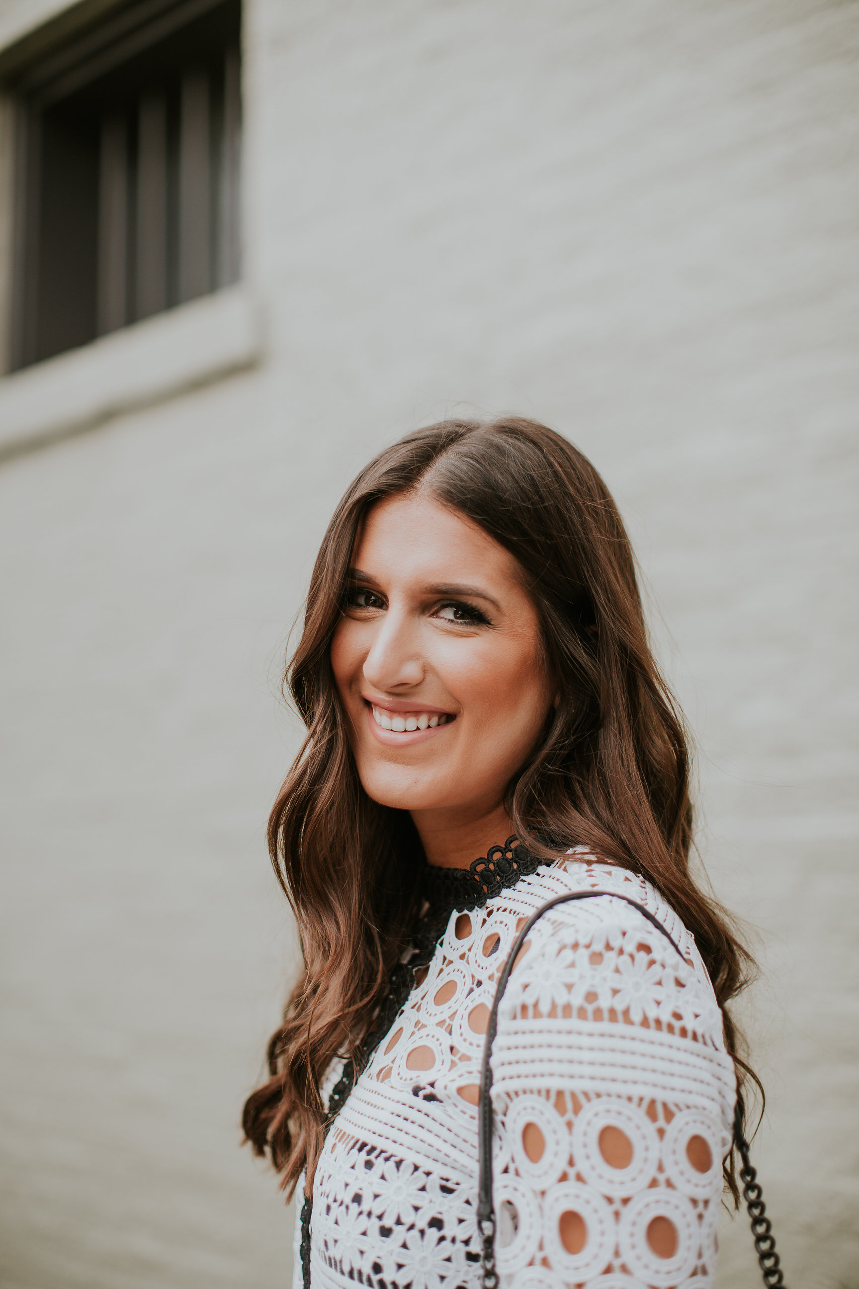 Bell Sleeve Crochet Top, lace top, black and white top, chicwish top, white distressed skinny jeans, dolce vita studded sandals, studded heels, rebecca minkoff love crossbody bag, spring fashion, spring white, spring style // grace wainwright a southern drawl