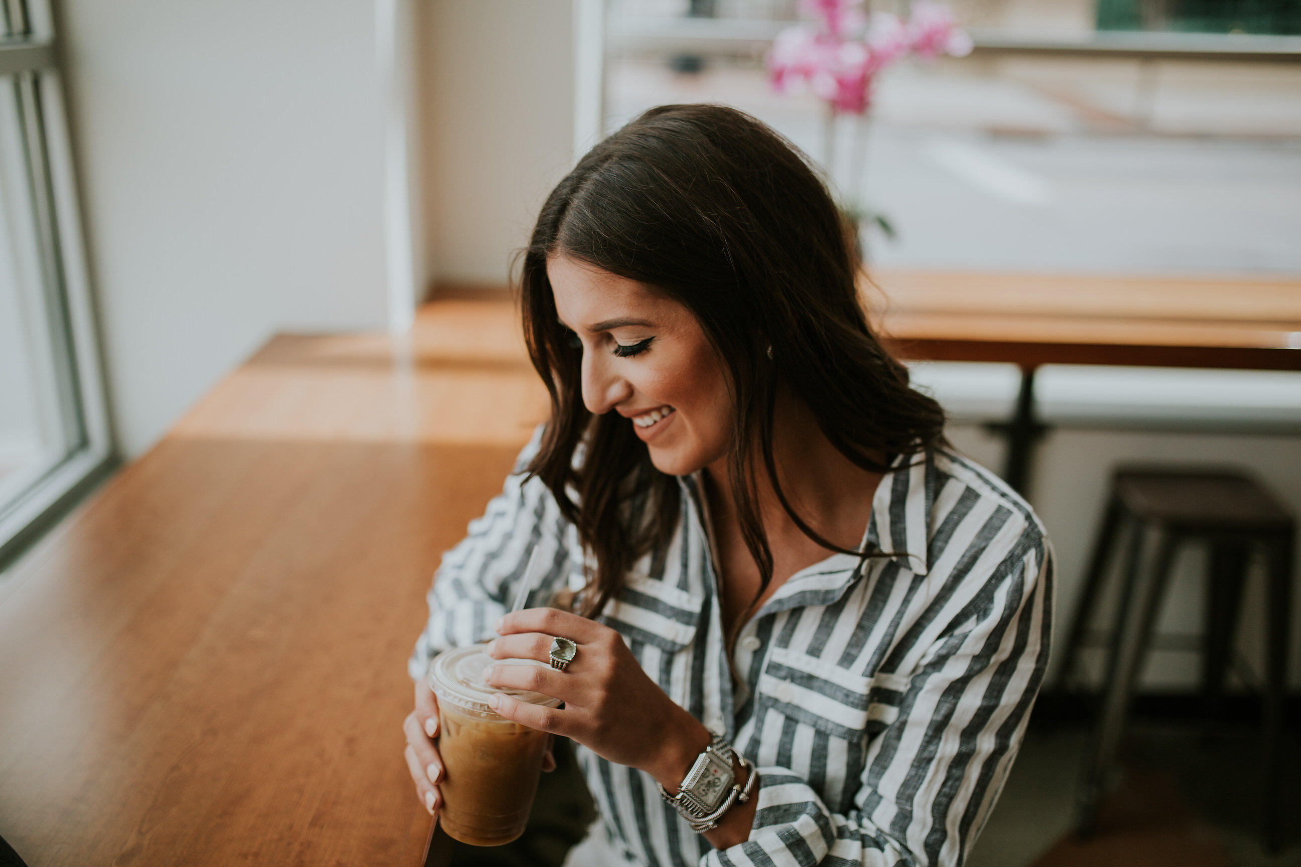 casual everyday outfit, allbirds wool runners, allbirds sneakers, j.crew stripe linen shirt, white distressed skinny jeans, distressed yankees baseball cap, press coffee shop louisville, louisville coffee shops, kentucky blogger, kentucky coffee shops, casual style, casual outfit // grace wainwright a southern drawl