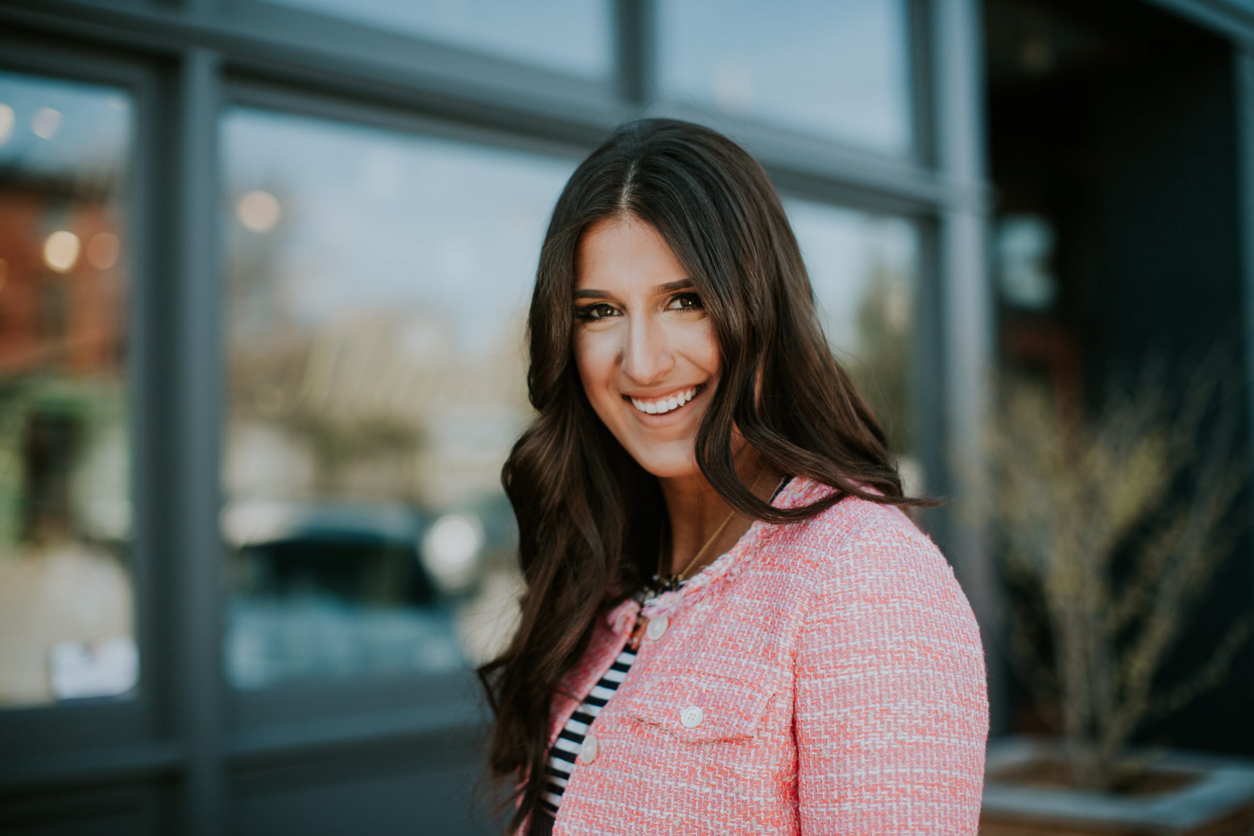 pink tweed jacket, j.crew tweed jacket, stripe tee, gold monogram necklace, extra large monogram necklace, tory burch slouchy satchel, preppy outfit, preppy easter outfit, spring style, preppy spring outfit // grace wainwright a southern drawl
