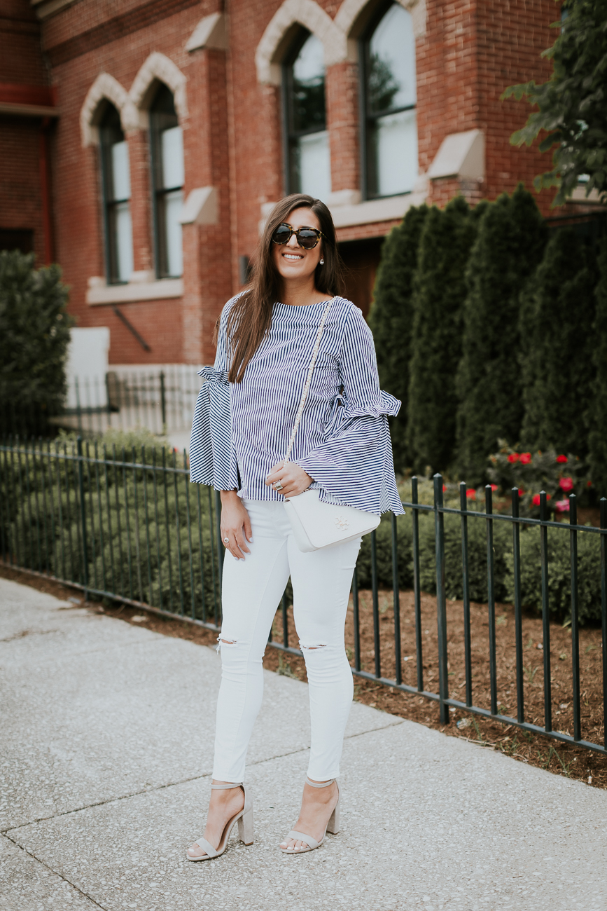 stripe bell sleeve top, bow bell sleeve top, chicwish top, seersucker top, chicwish outfit, chicwish bell sleeve top, spring fashion, spring style, kentucky blogger // grace wainwright a southern drawl