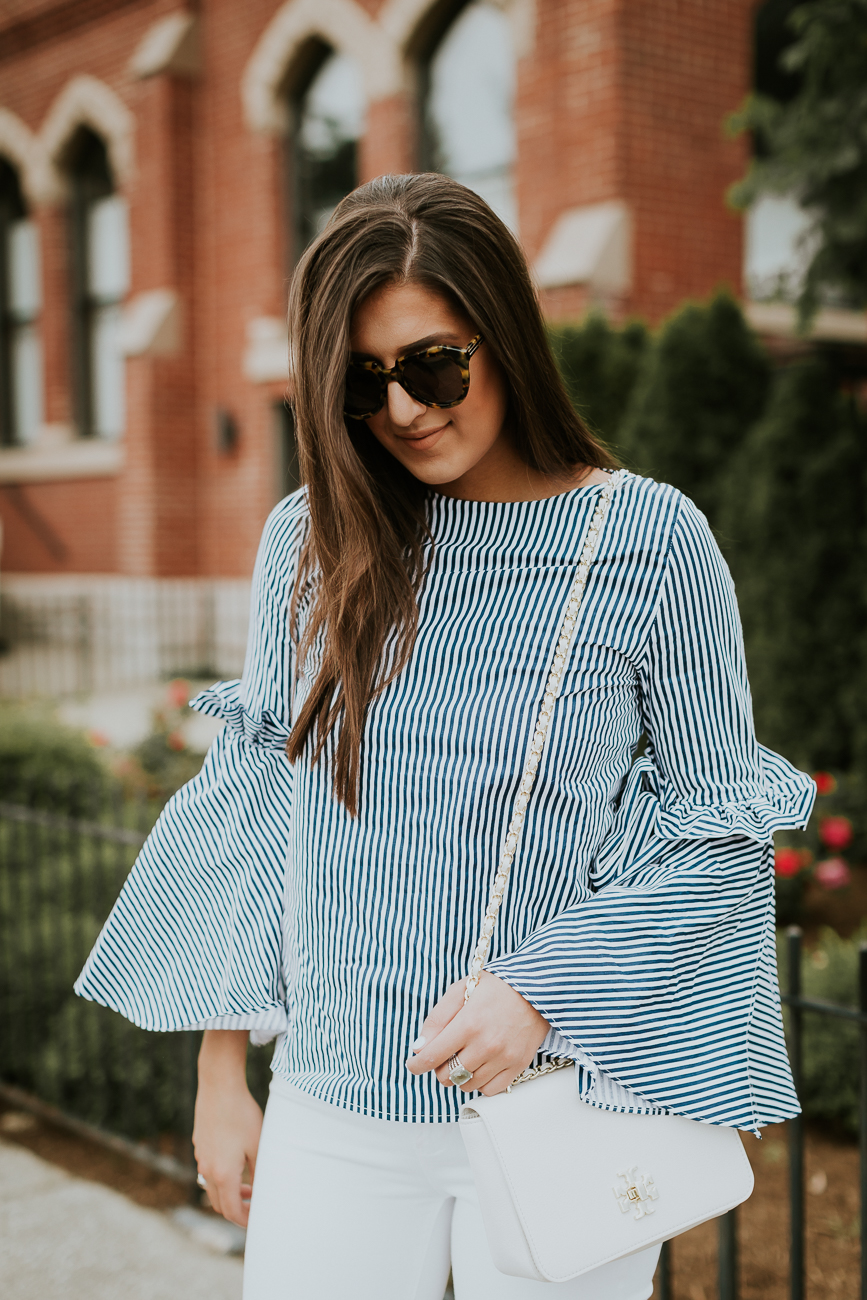 stripe bell sleeve top, bow bell sleeve top, chicwish top, seersucker top, chicwish outfit, chicwish bell sleeve top, spring fashion, spring style, kentucky blogger // grace wainwright a southern drawl