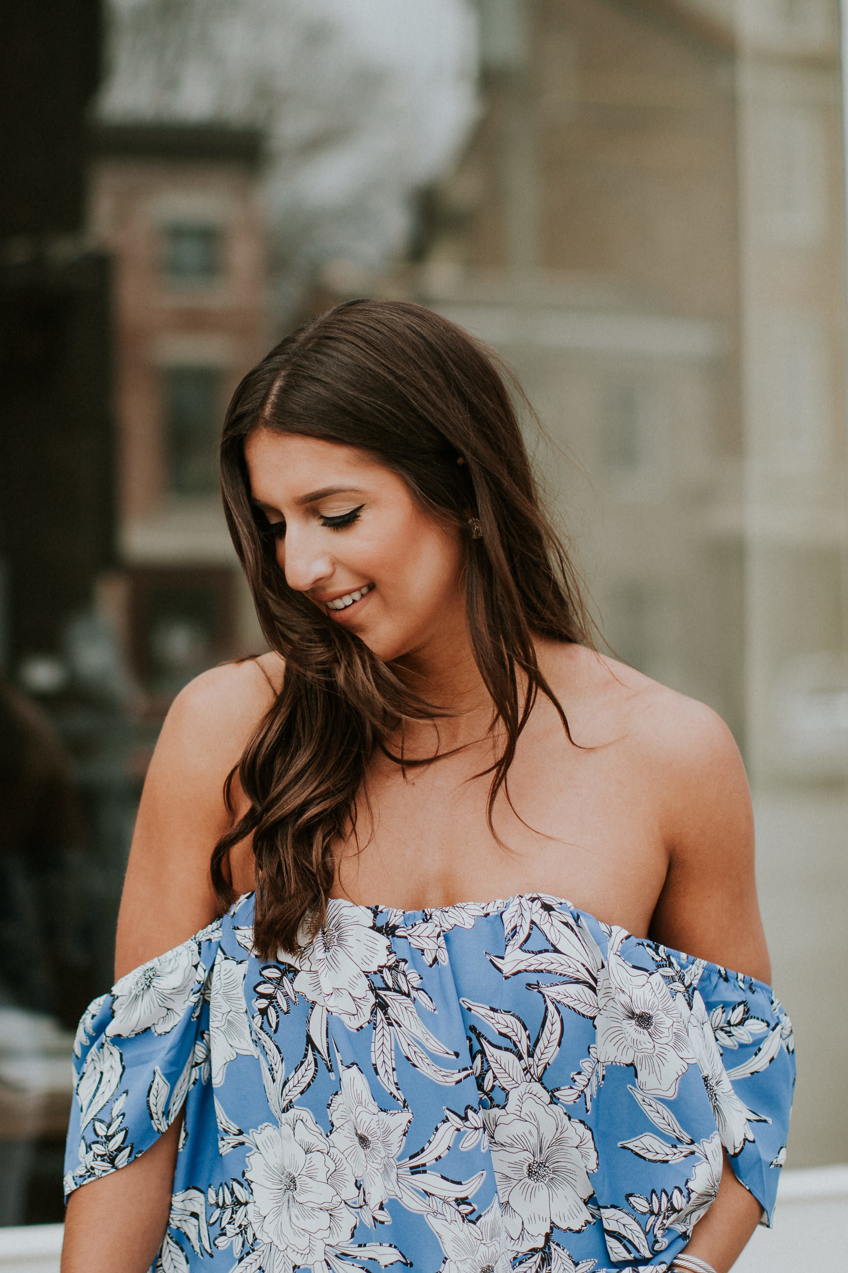 casual summer outfit, floral top, floral off the shoulder top, lovers and friends top, lovers and friends cold shoulder top, lovers and friends off the shoulder top, dolce vita block heel sandal, summer fashion, summer style, cute summer outfits // grace wainwright a southern drawl