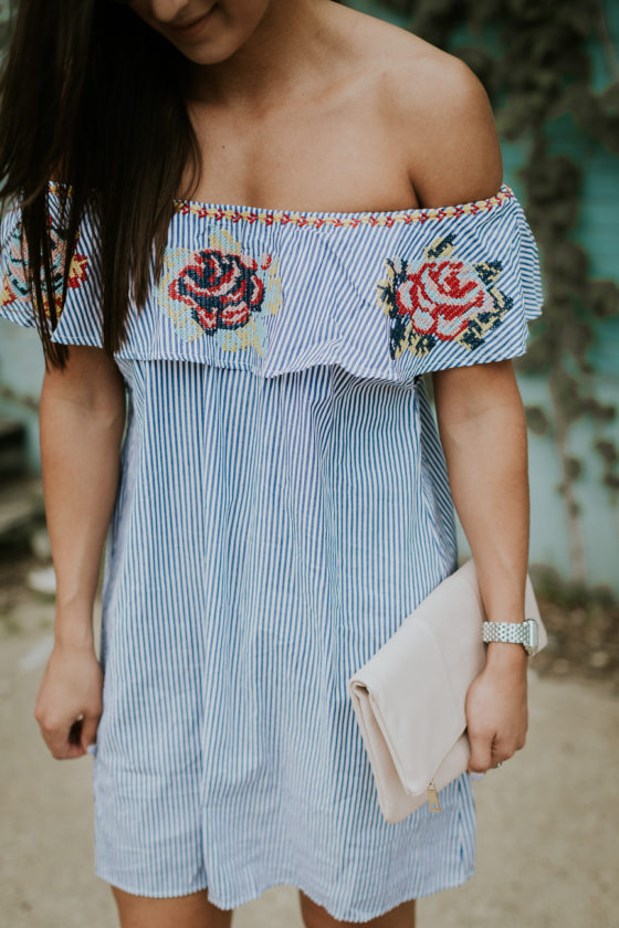 Embroidered Off the Shoulder Dress | A Southern Drawl