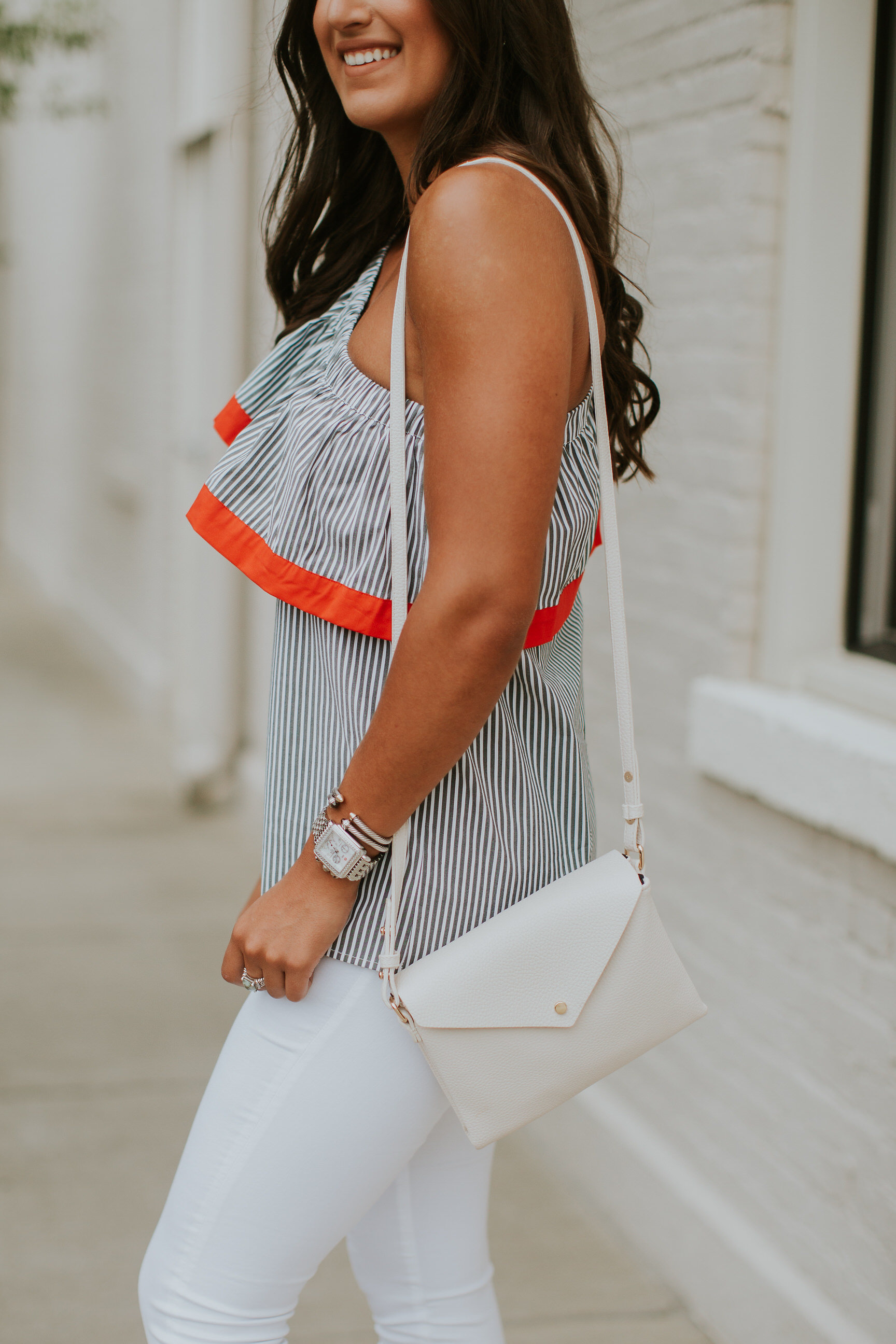 one shoulder top, ruffle one shoulder top, one shoulder ruffle top, white denim, white skinny jeans, summer style, espadrille wedges, cute summer sandals, vince camuto one shoulder top, southern fashion blogger, kentucky blogger // grace wainwright a southern drawl