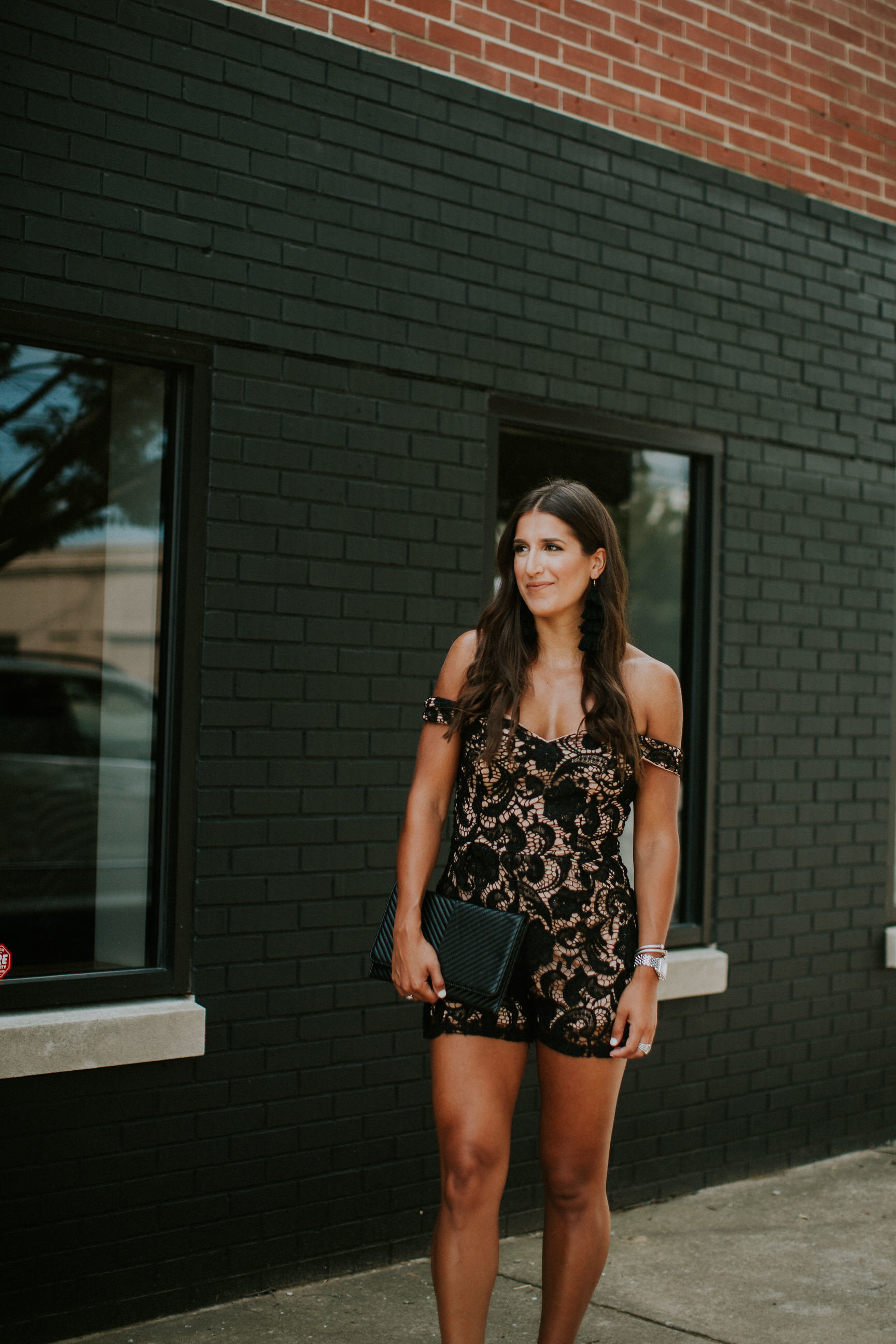 weekend style, tassel outfit, tassel coordinates set, tassel romper, tassel set, nasty gal outfits, nastygal outfits, lace romper, off the shoulder romper, off the shoulder lace romper, black mesh maxi dress, black mesh gown, summer weekend style, summer style, summer fashion // grace wainwright a southern drawl