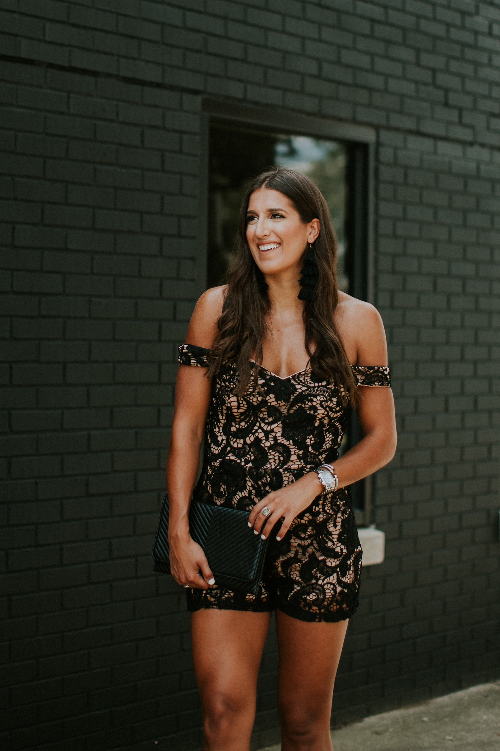 weekend style, tassel outfit, tassel coordinates set, tassel romper, tassel set, nasty gal outfits, nastygal outfits, lace romper, off the shoulder romper, off the shoulder lace romper, black mesh maxi dress, black mesh gown, summer weekend style, summer style, summer fashion // grace wainwright a southern drawl