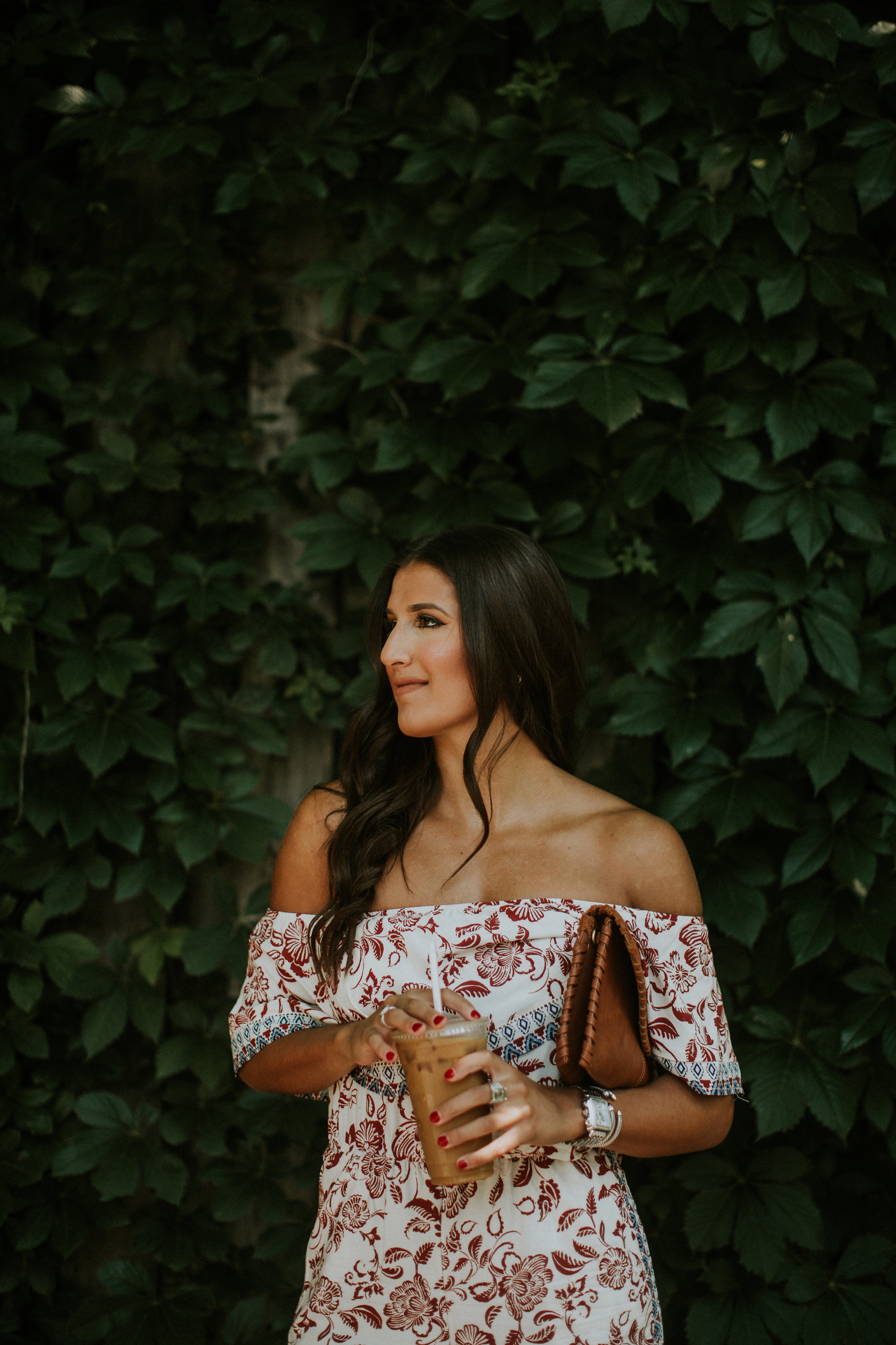 ruffle romper, socialite romper, off the shoulder romper, jeffrey campbell despina sandal, cognac clutch, summer style, fall style, fall fashion, summer outfits, summer outfit ideas // grace wainwright a southern drawl