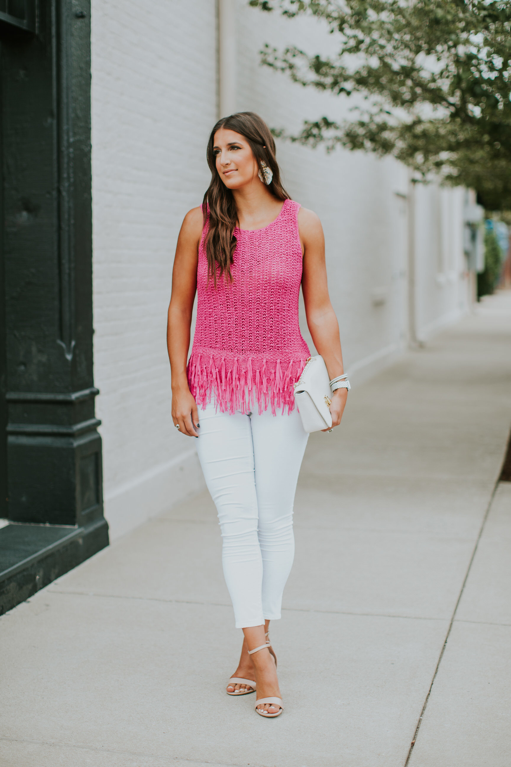 pink tassel top, lilly pulitzer tops, lilly pulitzer outfit, lilly pulitzer fashion, summer in lilly, resort365, buy me lilly, preppy fashion, fuchsia top, tassel top, baublebar statement earrings, tory burch crossbody bag, preppy fashion, preppy outfit ideas // grace wainwright a southern drawl