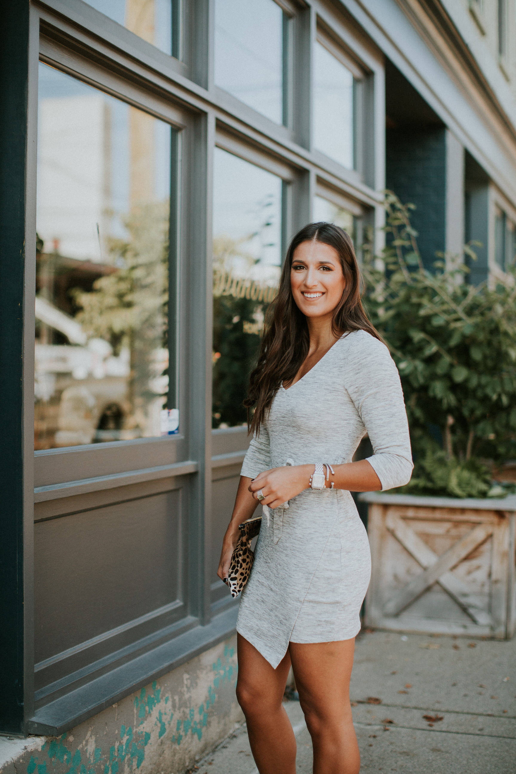 sweater wrap dress, bb dakota dress,  fall style, strappy sandals, fall fashion, fall outfit, clare vivier calf hair clutch, clare v leopard clutch, fall outfit style // grace wainwright a southern drawl