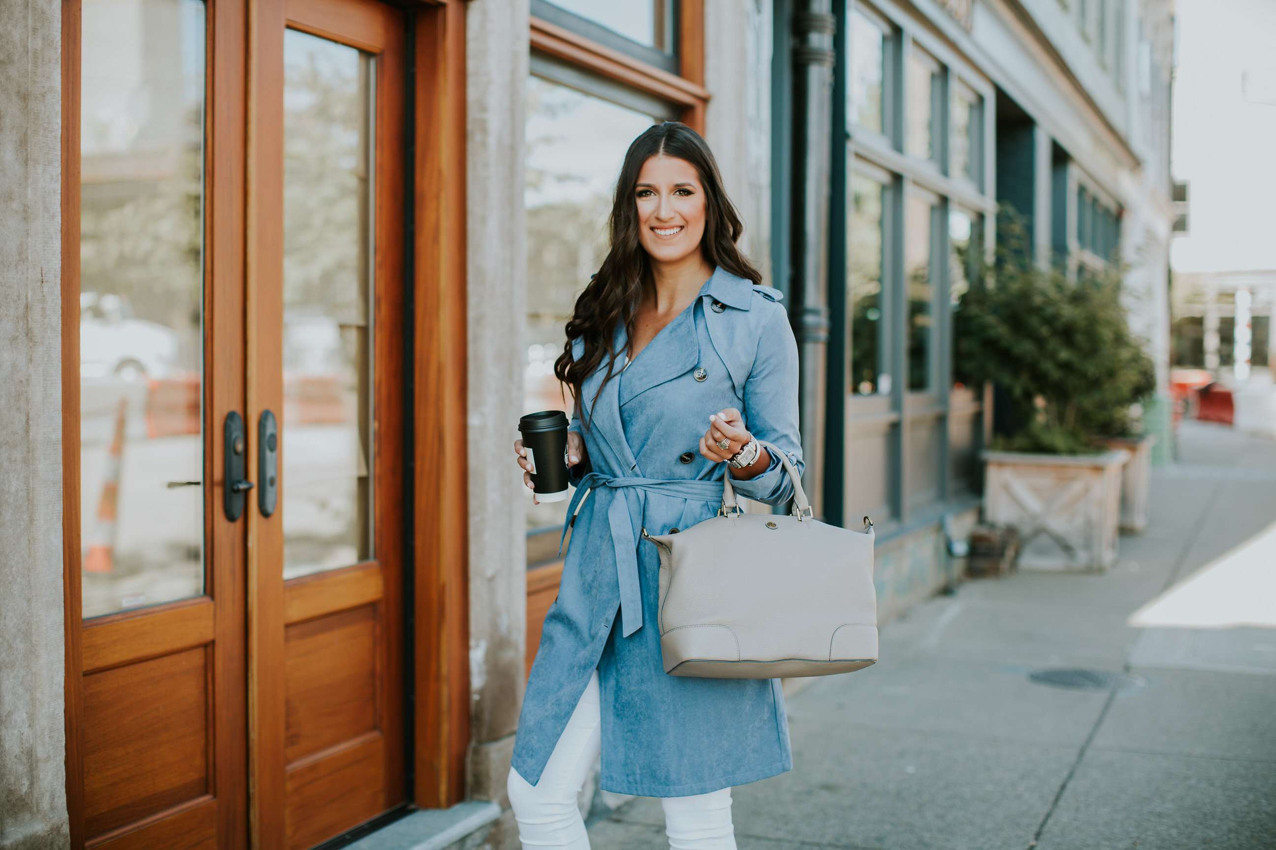 dusty blue trench, tory burch slouchy satchel, fall trench coats, fall trenches, chicwish outfits, l style, fall fashion, fall inspo, christian louboutin so kate pumps, tory burch slouchy satchel, pink sweaters, pink pullover // grace wainwright a southern drawl