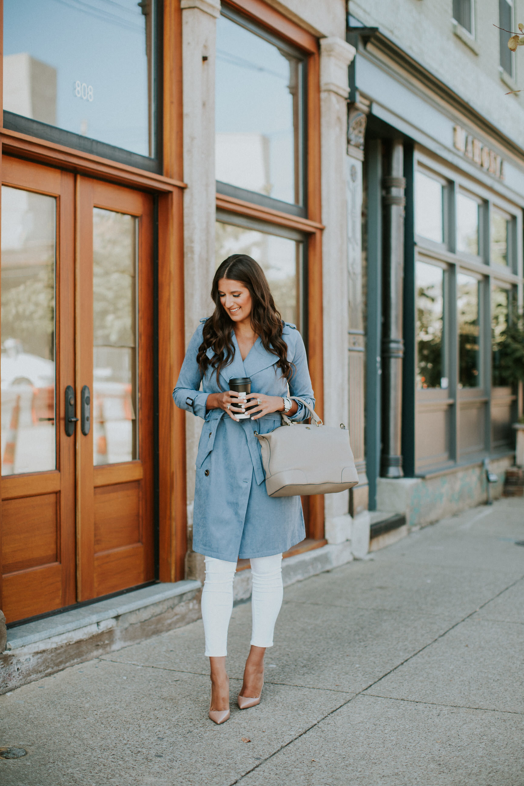 dusty blue trench, tory burch slouchy satchel, fall trench coats, fall trenches, chicwish outfits, l style, fall fashion, fall inspo, christian louboutin so kate pumps, tory burch slouchy satchel, pink sweaters, pink pullover // grace wainwright a southern drawl