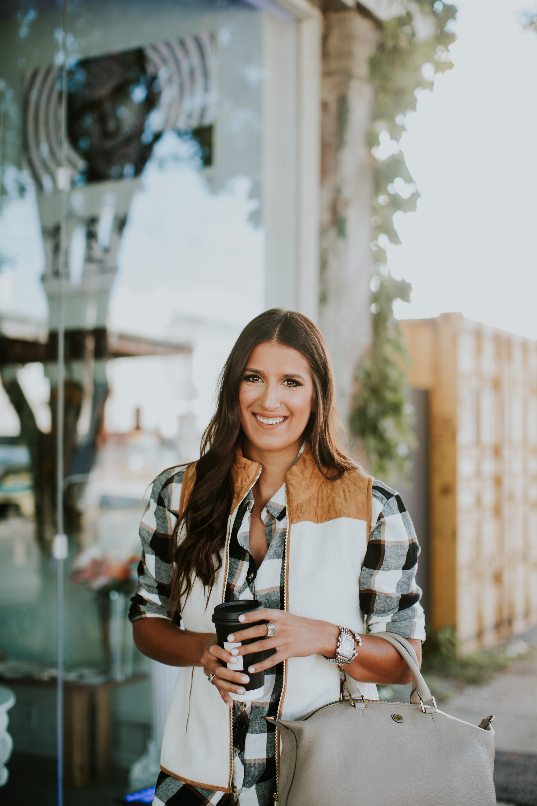 sherpa vest, sail to sable vest, fall plaid style, fall plaid flannel shirt, plaid flannels, ag jeans, tory burch satchel, hinge basil bootie, hinge booties, fall booties, fall boots, fall outfit, fall style, fall fashion, fall outfit ideas, louisville nulu // grace wainwright a southern drawl