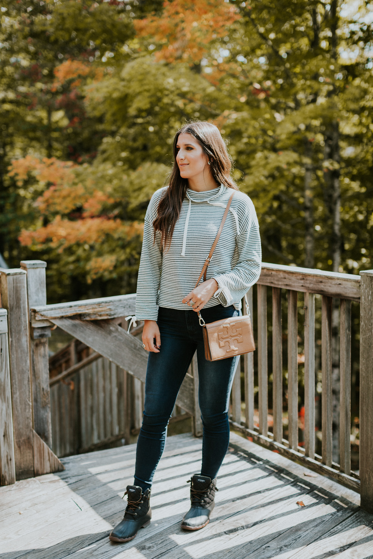 funnel neck pullover, stripe pullover, madewell funnel neck pullover, madewell pullover, madewell fall outfit, fall style, fall fashion, fall outfits, fall outfit ideas, duckboots, sperry's duck boots, bean boots, sperry boots, new hampshire travel, flume gorge // grace wainwright a southern drawl