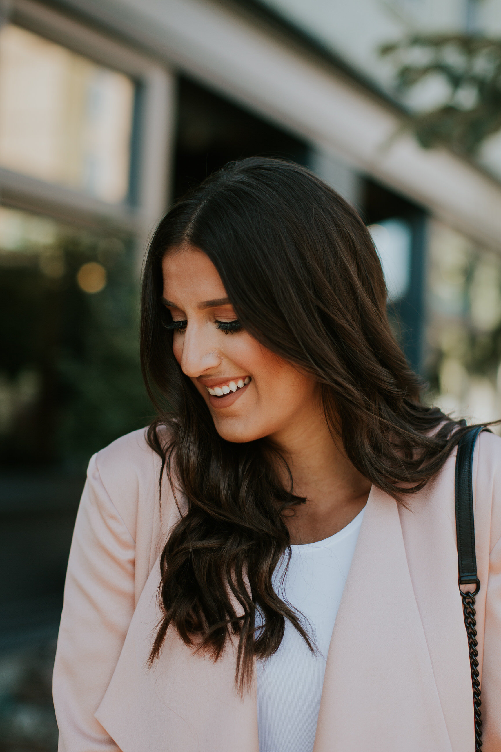 pink trench coat, fall style, fall fashion, pink waterfall coat, waterfall jacket, 100% bloomingdale's exclusive, rebecca minkoff love crossbody bag, yummie by heather thompson bodysuit, workwear, work to dinner outfit // grace wainwright a southern drawl