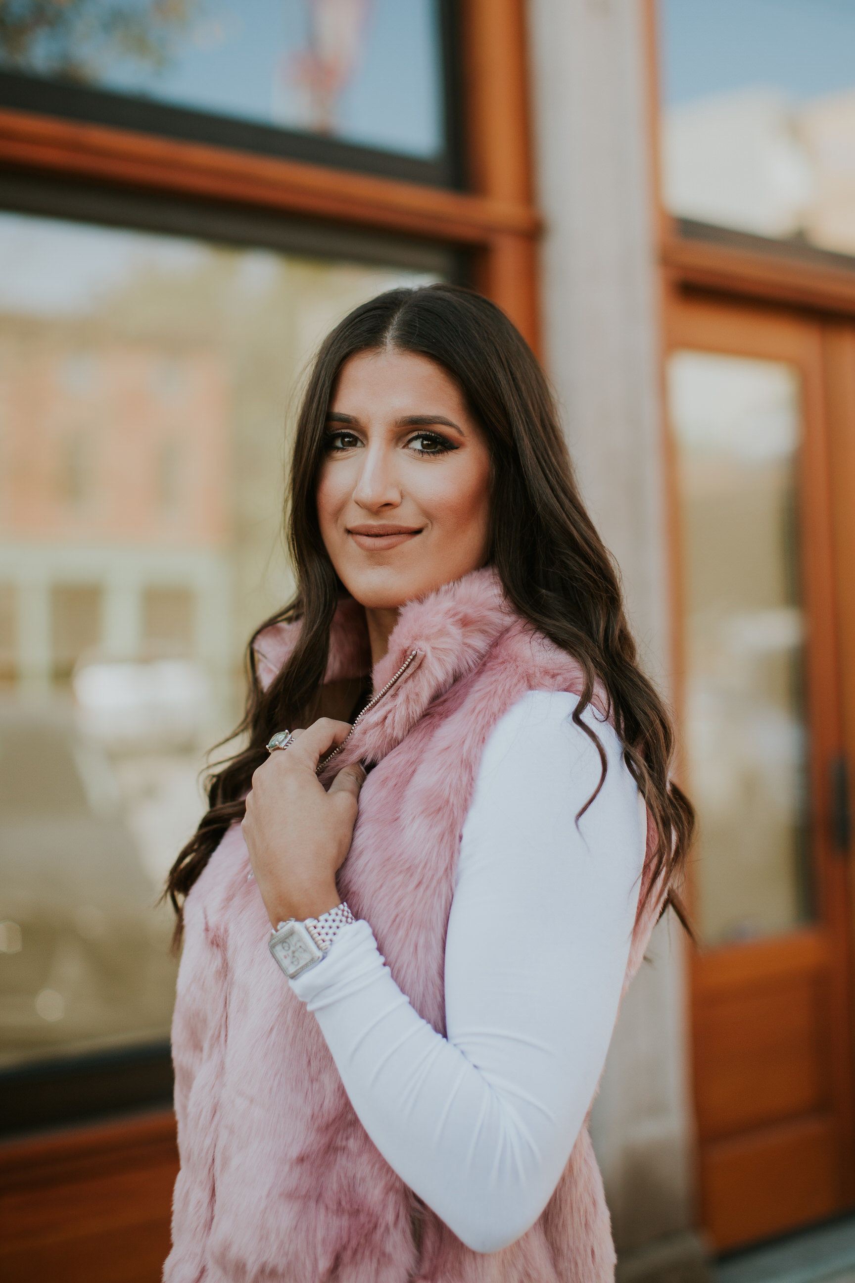 J crew pink fur on sale vest