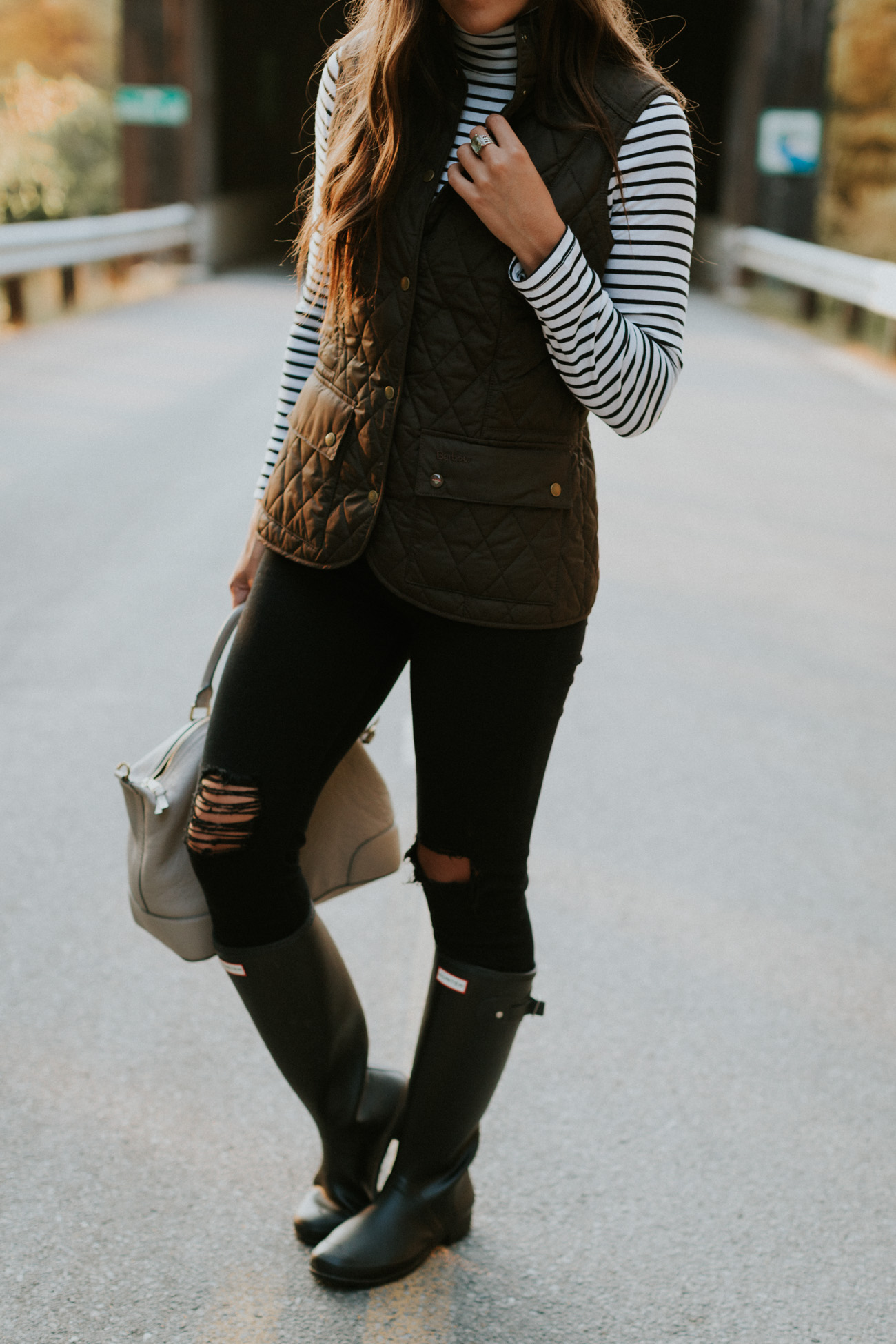 barbour quilted vest, hunter boots, hunter rain boots, hunter wellies, tory burch purse, fall style, stripe turtleneck, new hampshire foliage, vermont foliage, fall outfit ideas, fall outfits, fall fashion // grace wainwright a southern drawl