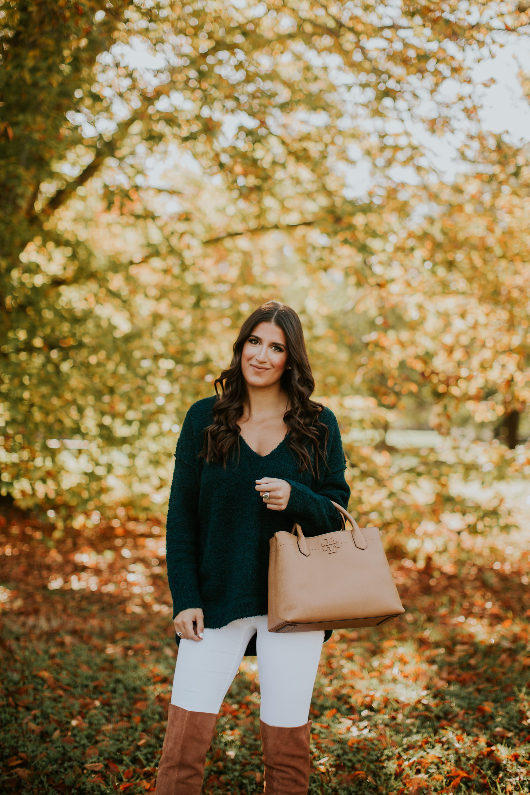 oversized pullover, free people lofty v-neck sweater, free people sweaters, free people pullovers, over the knee boots, kelsi dagger logan over the knee boots, fall style, fall fashion, tory burch mcgraw tote, tory burch totes, fall outfits, cute fall outfit ideas // grace wainwright a southern drawl