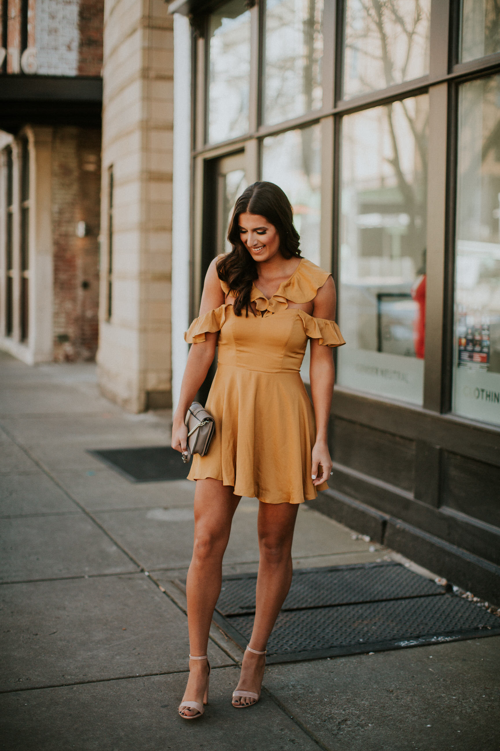 gold ruffle dress, gold dresses, cocktail dress, new years eve dresses, new years eve dress, ruffle dresses, lovers and friends trophy dress // grace wainwright a southern drawl