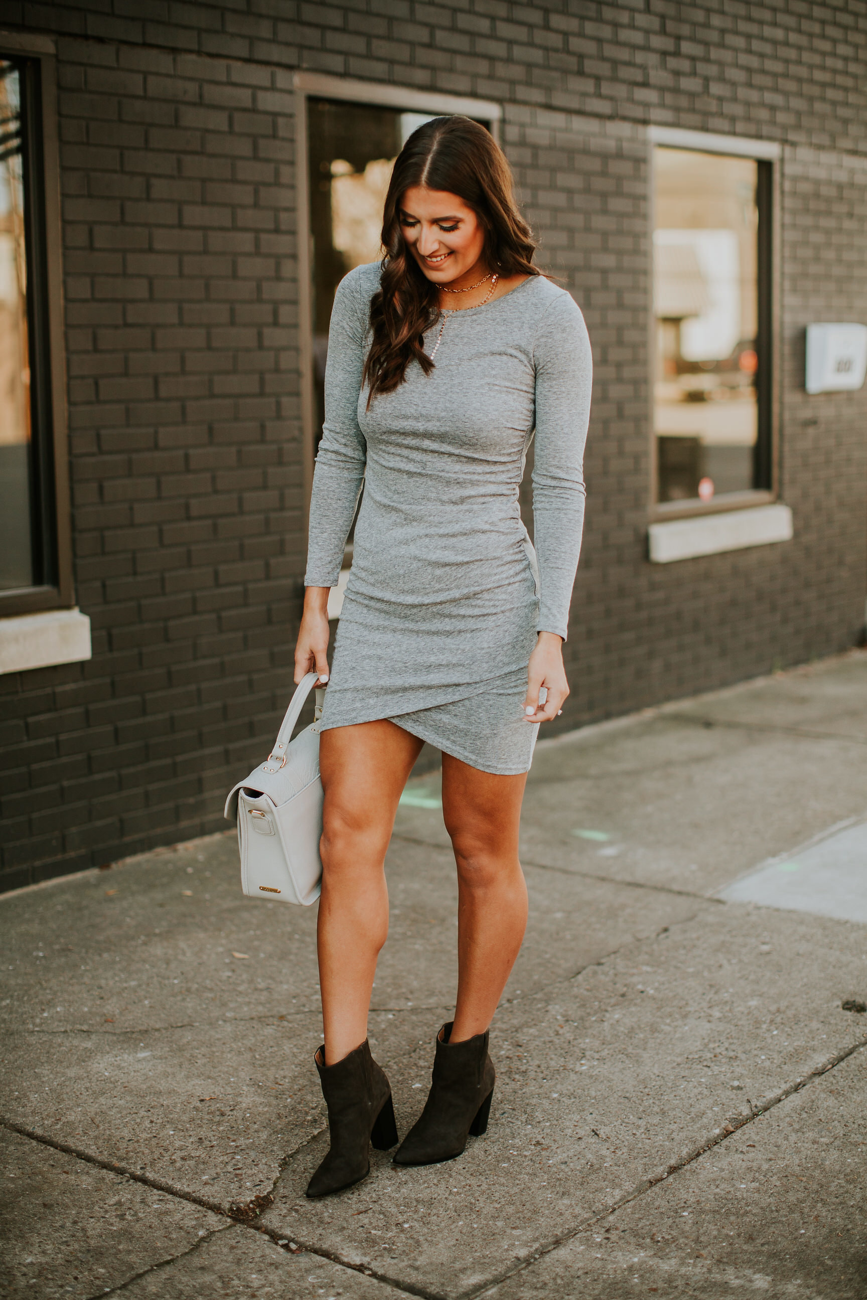 leith ruched long sleeve dress