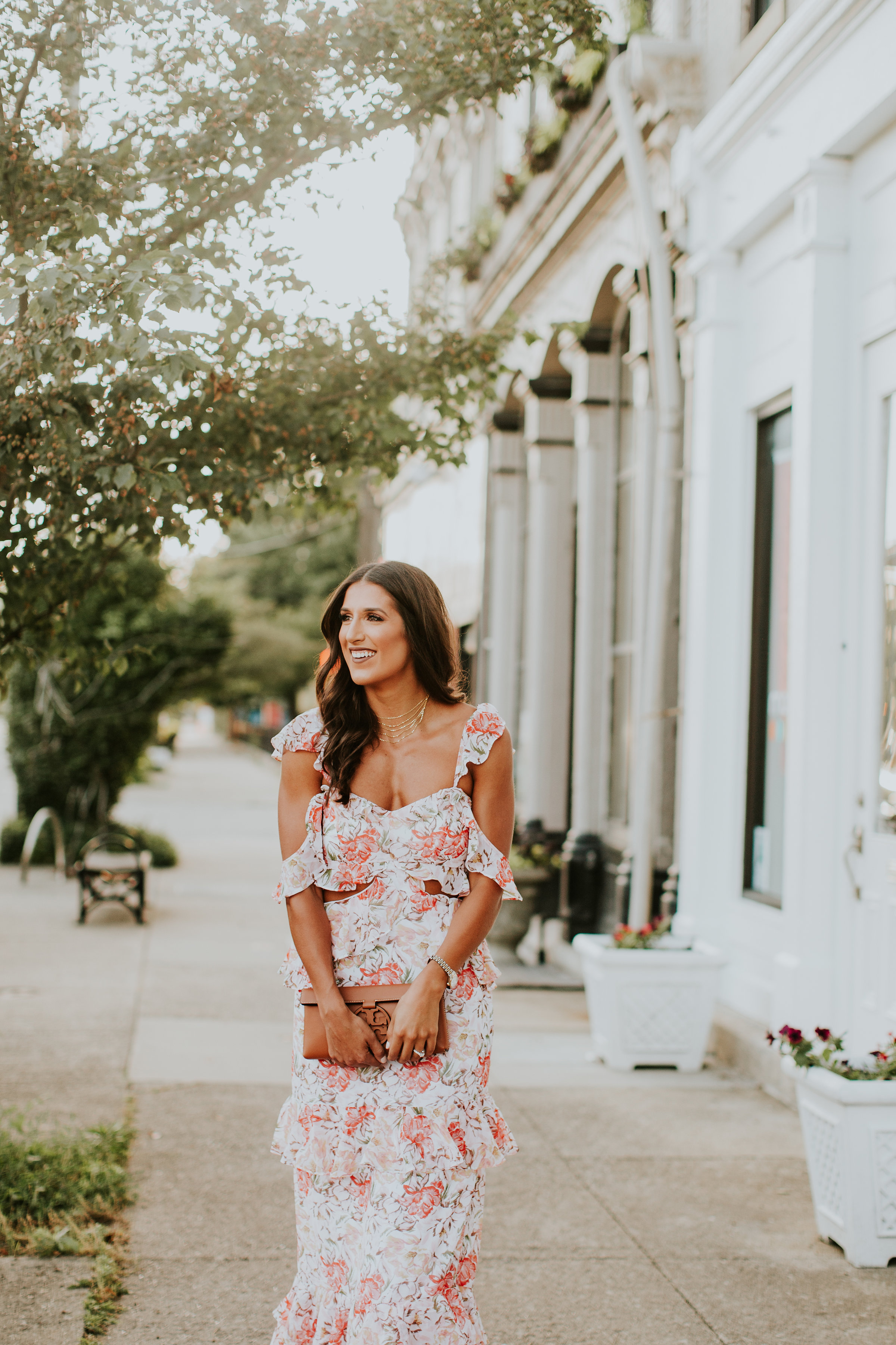 ruffle maxi dress, a southern drawl wedding, a southern drawl engagement, cold shoulder maxi dress, couples style, couples fashion, couples goals, jordan white a southern drawl, grace wainwright, grace white a southern drawl, tory burch miller clutch, date night outfit, cocktail dress, cocktail maxi dress, wedding guest dress // a southern drawl