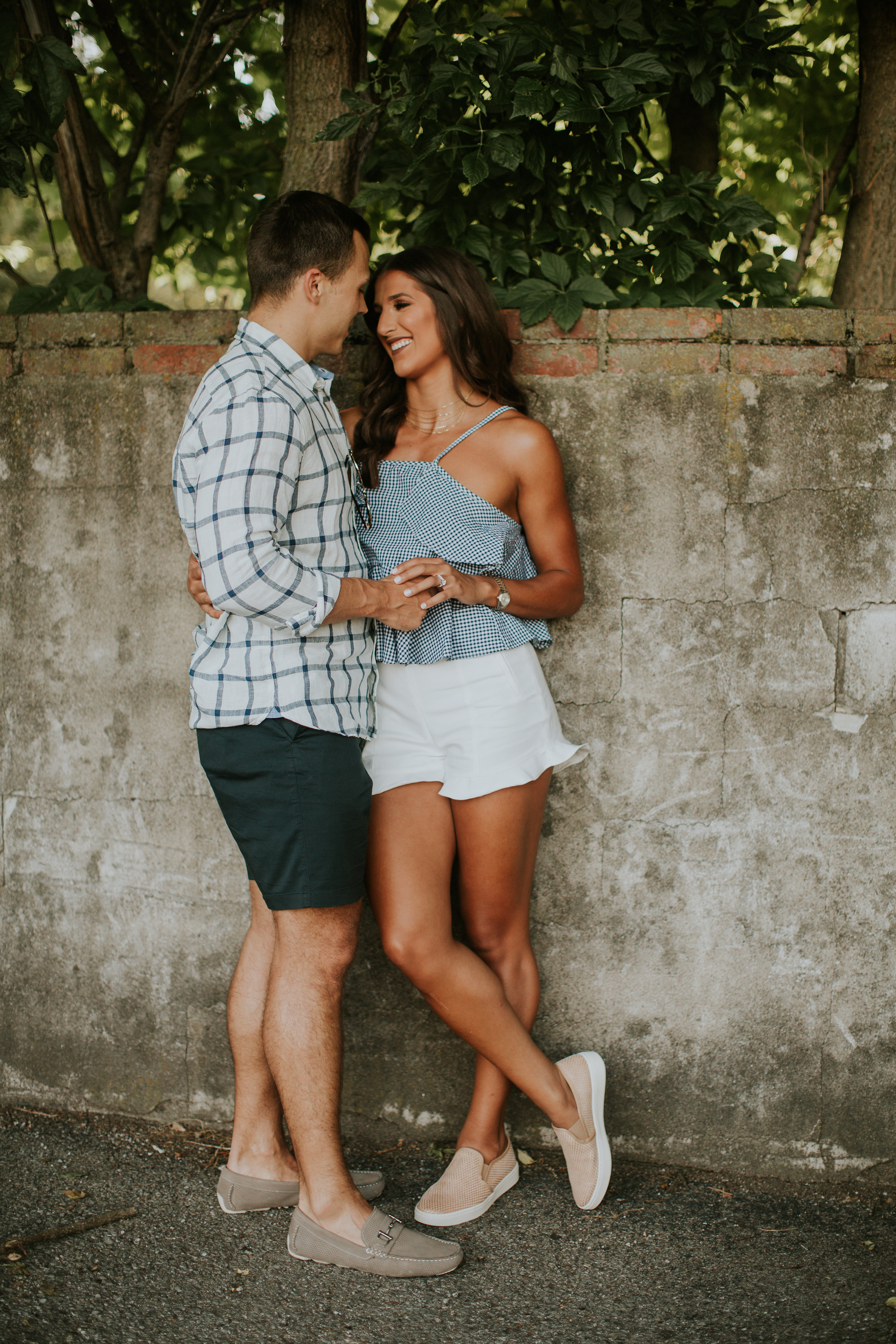 summer date night outfit, summer date nights, date night outfit, summer outfit for him, boyfriend style, a southern drawl fiance, gingham top, gingham style, ruffle shorts, casual sneakers, trendy slip ons, summer date night ideas, a southern drawl fiance, jordan white a southern drawl // grace wainwright 