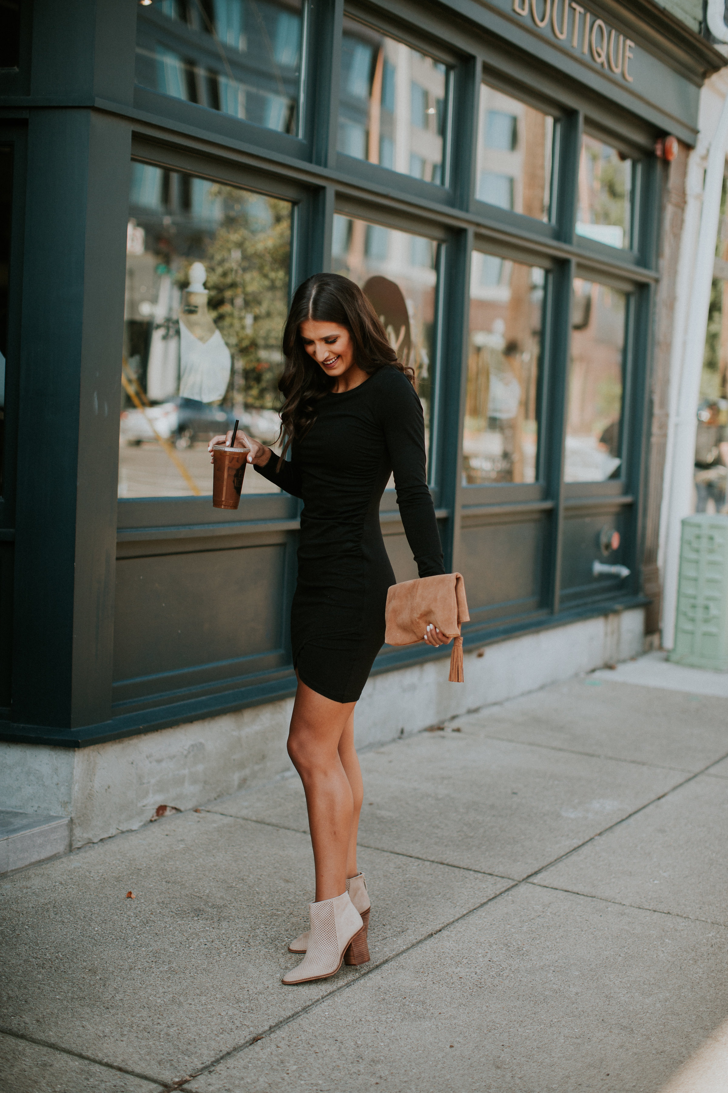 leith long sleeve ruched dress