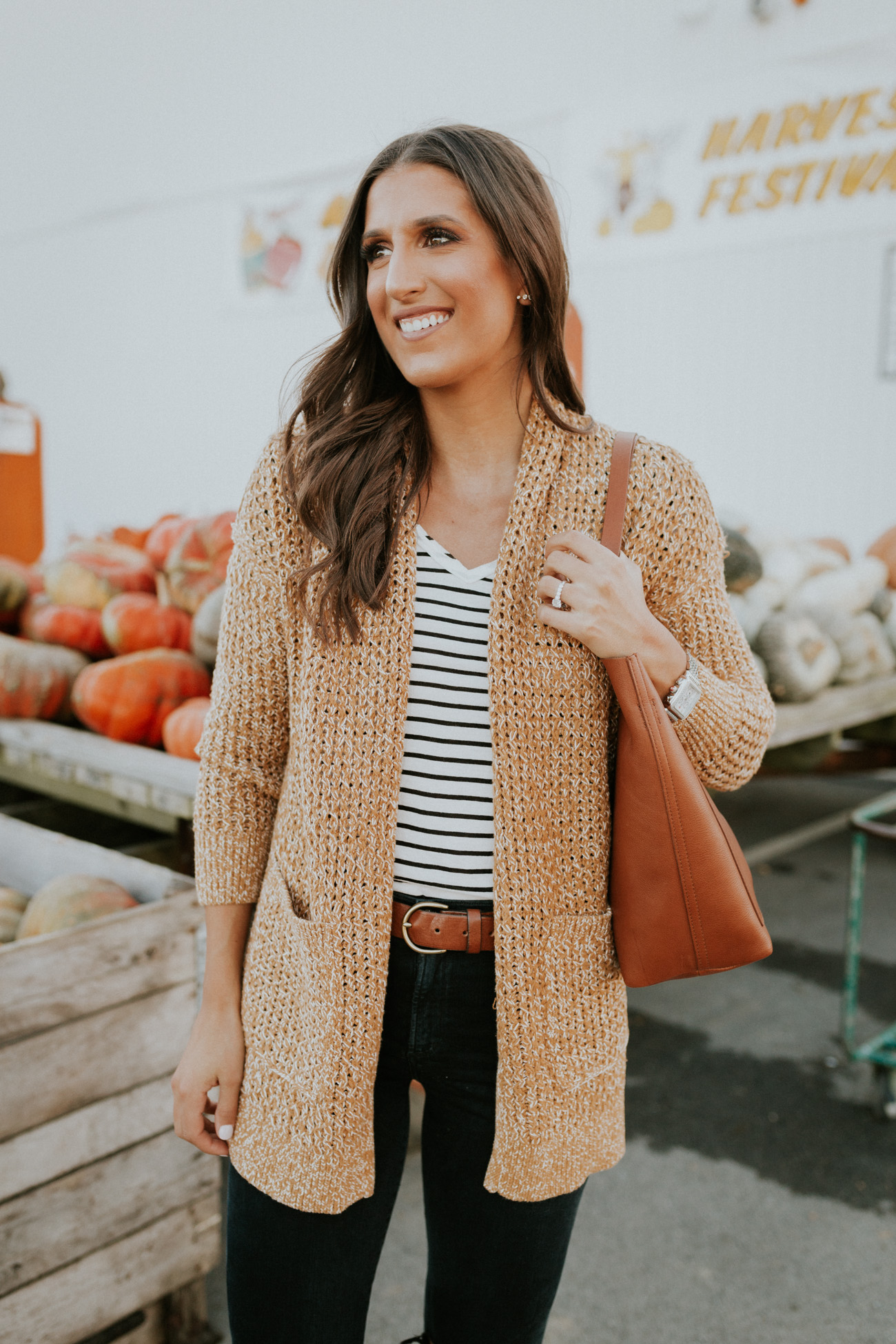 marled cardigan, pumpkin patch outfit, fall style, fall fashion, wedge sneakers, madewell transport tote, stripe outfit, fall stripes, cute fall outfit // grace white a southern drawl