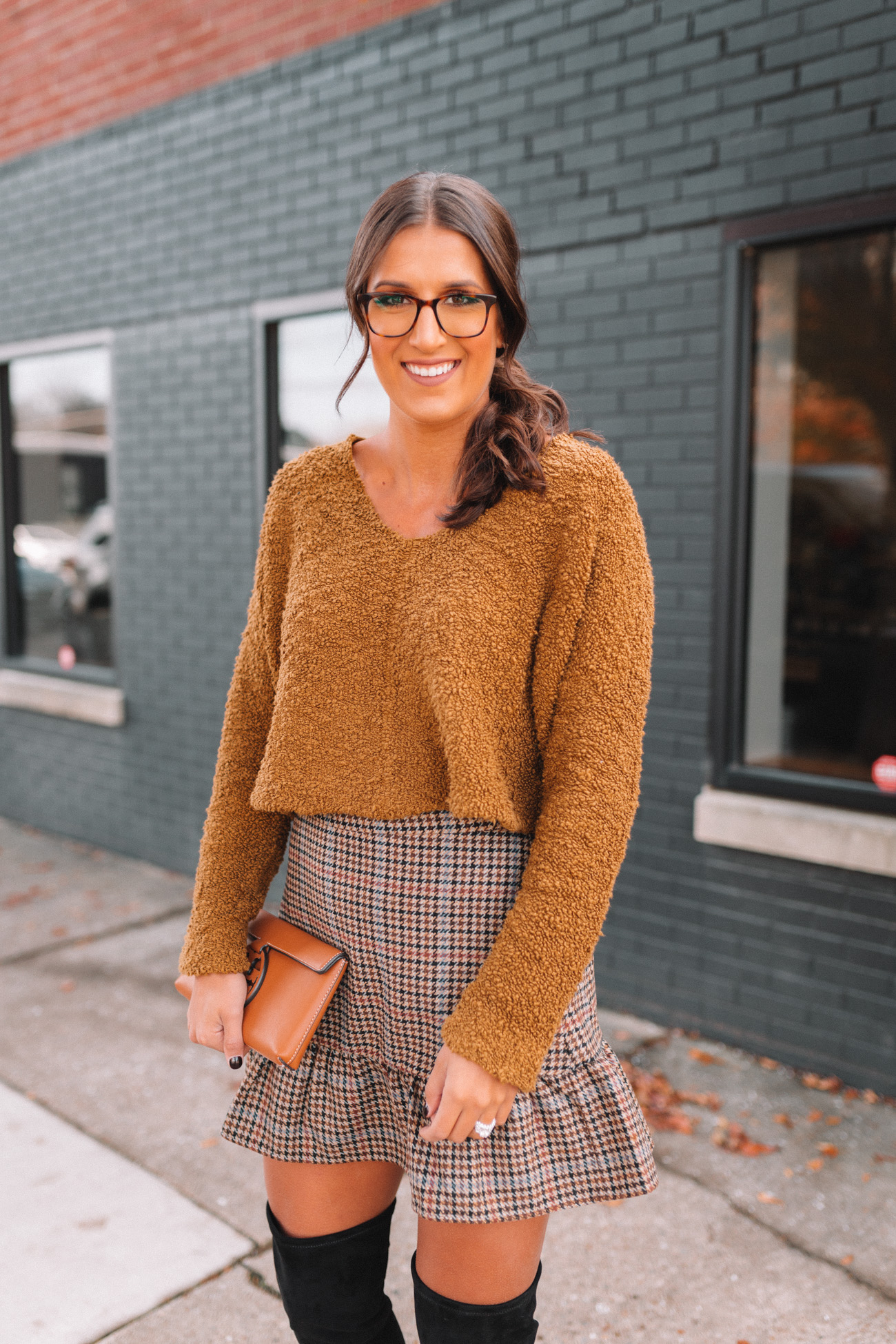 houndstooth mini skirt, over the knee boot, free people pullover, free people sweater, holiday style, winter style, winter fashion, holiday fashion // grace white a southern drawl