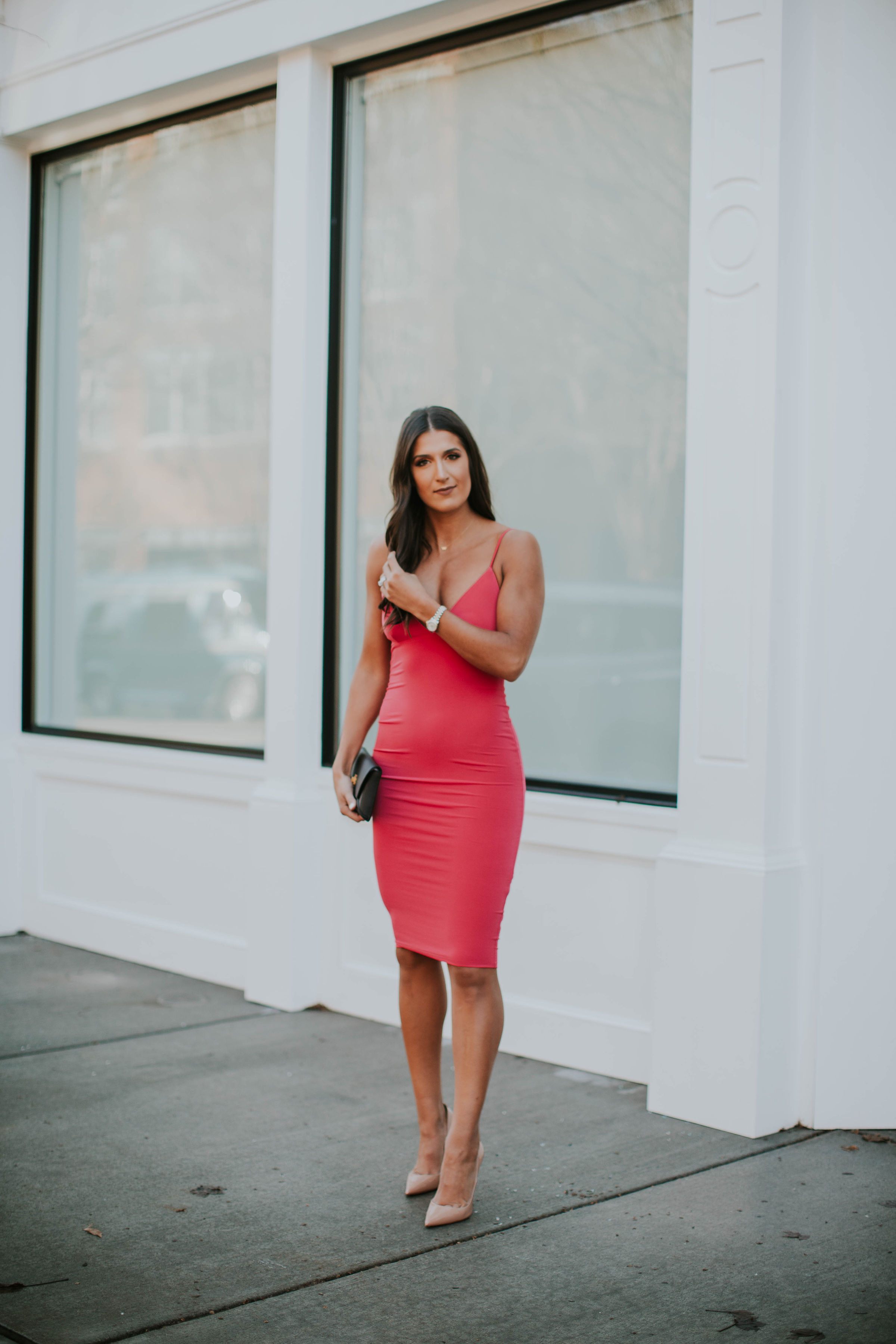 pink midi dress, valentine's day outfit, valentine's day dress, vday outfit, vday style, vday dress, pink dresses, body con dress, grace white valentine's day, grace white louisville kentucky, kentucky blogger 