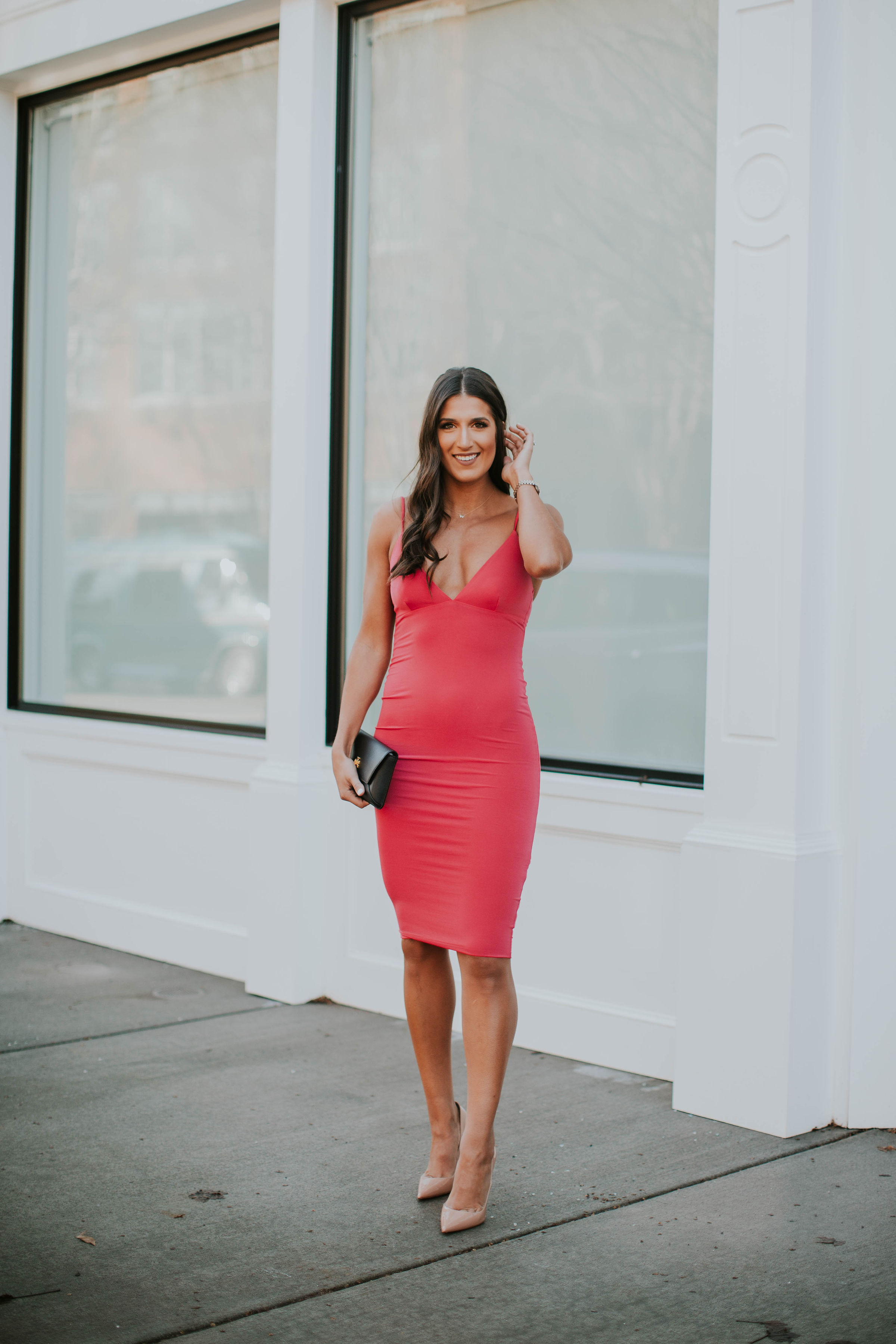 pink midi dress, valentine's day outfit, valentine's day dress, vday outfit, vday style, vday dress, pink dresses, body con dress, grace white valentine's day, grace white louisville kentucky, kentucky blogger 