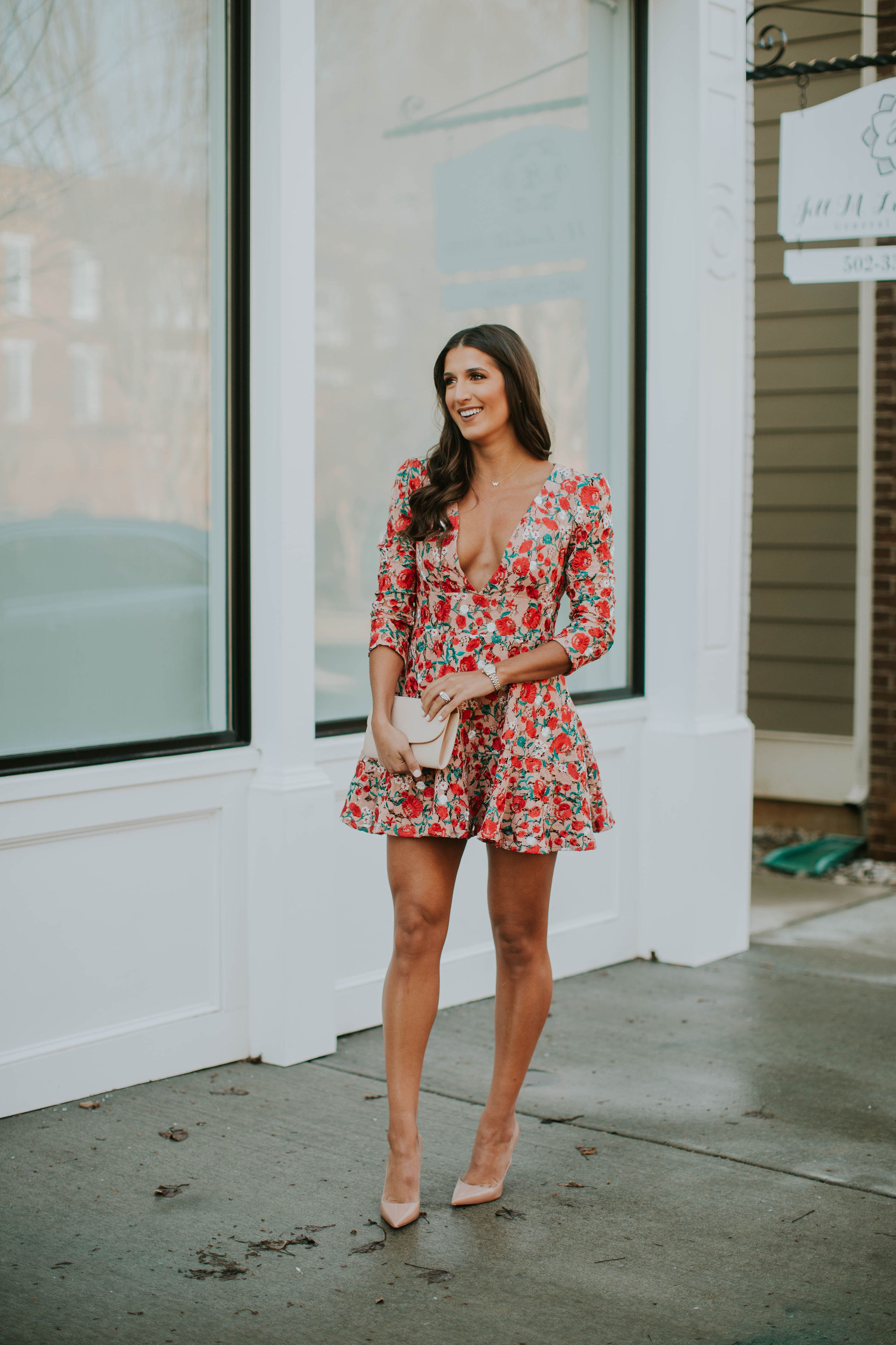 rose print dress, flare dress, lovers and friends la, lovers and friends dress, revolve dress, valentine's day dress, date night outfit, date night style, christian louboutin so kate pumps, kentucky blogger, louisville kentucky blogger, fashion blogger // grace white a southern drawl