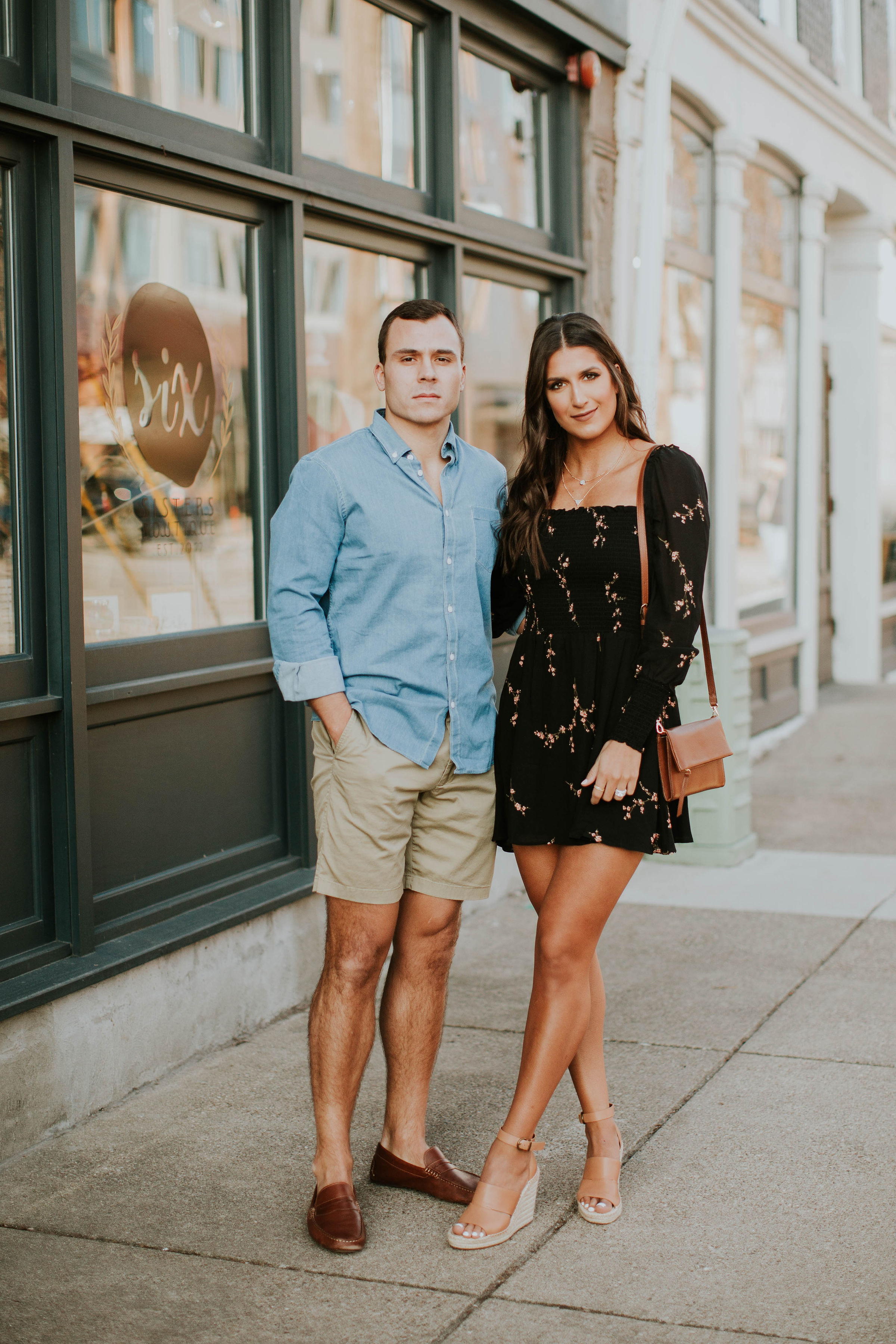 spring date night style, men's chambray shirt, men's style, reformation dress, nordstrom dress, treasure and bond wedges, affordable fashion, spring outfit // grace white, a southern drawl