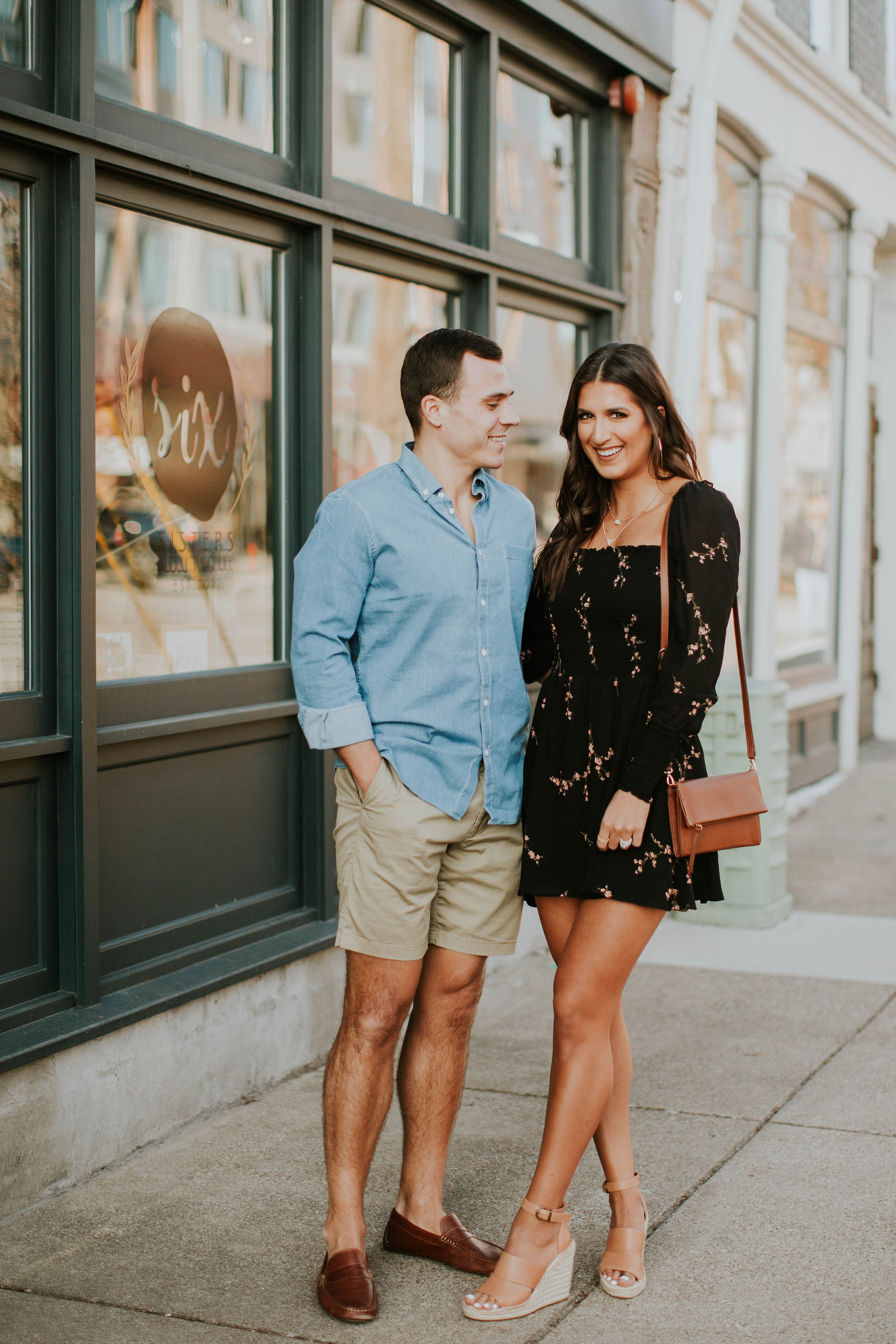 spring date night style, men's chambray shirt, men's style, reformation dress, nordstrom dress, treasure and bond wedges, affordable fashion, spring outfit // grace white, a southern drawl
