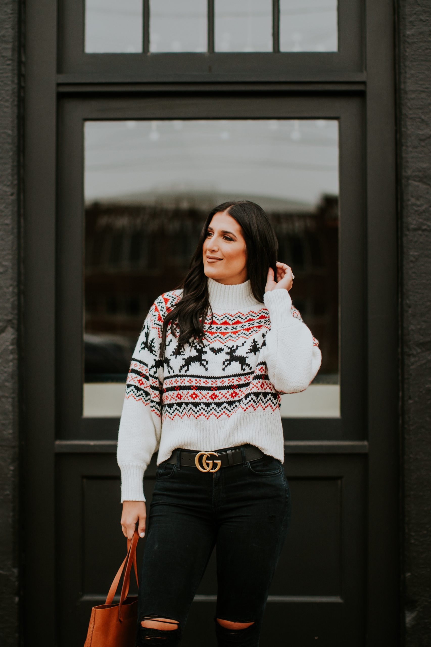 festive christmas outfit, festive sweater, christmas sweater, fair isle sweater, turtleneck sweater, holiday sweater // grace white a southern drawl