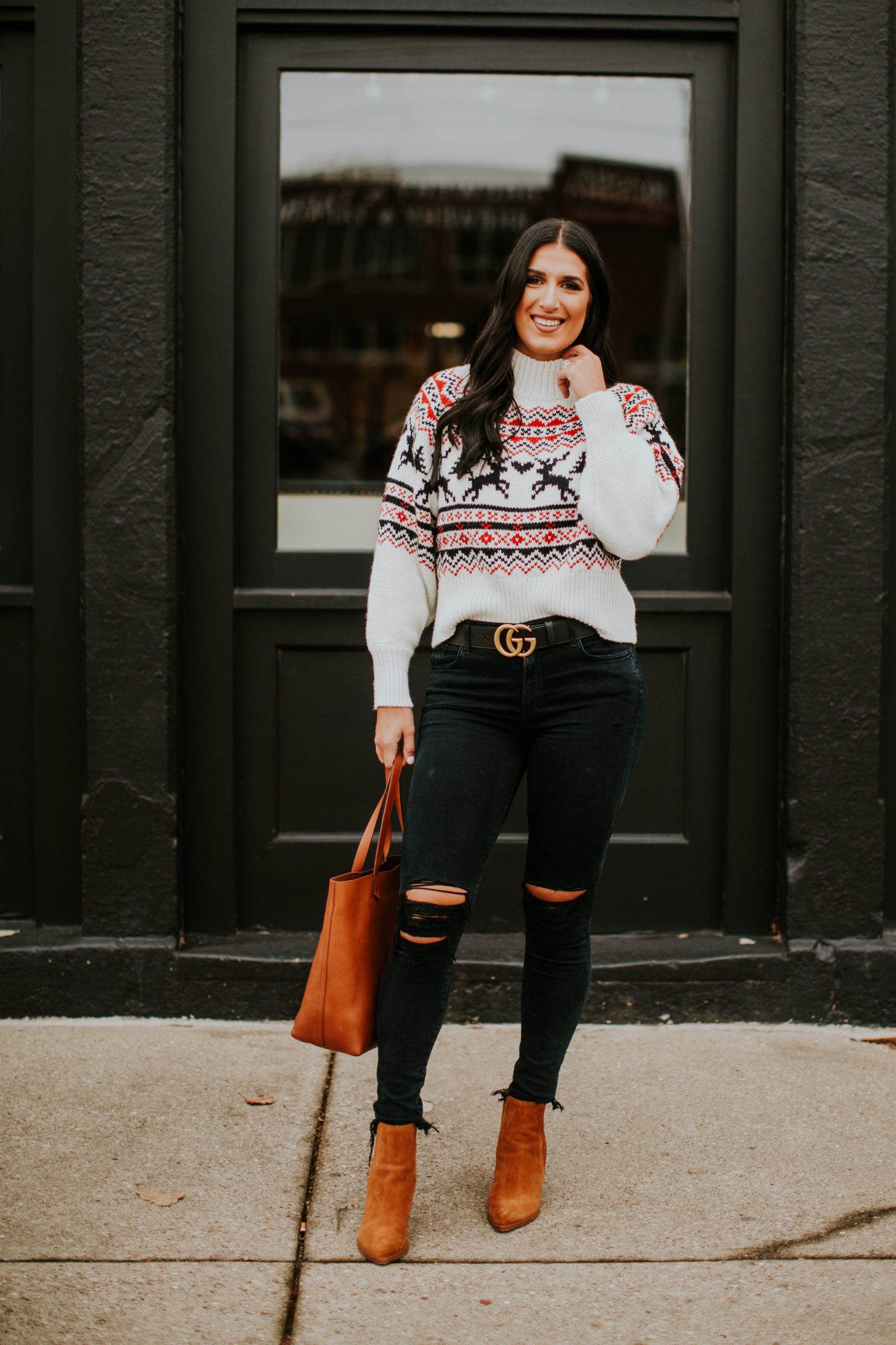 festive christmas outfit, festive sweater, christmas sweater, fair isle sweater, turtleneck sweater, holiday sweater // grace white a southern drawl