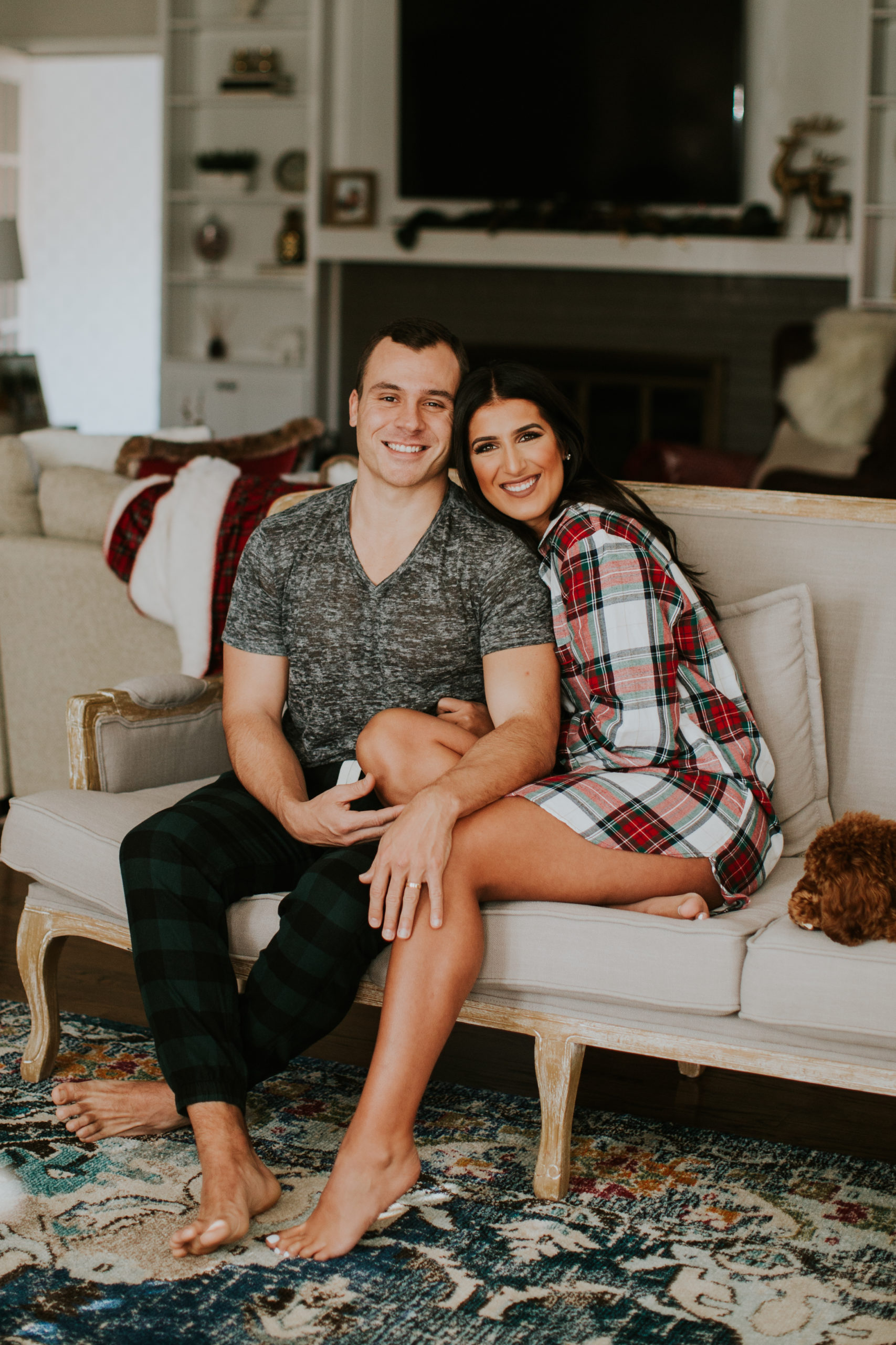 our holiday traditions, holiday pajamas, couples photos, christmas couples session, holiday couples outfit, cockapoo, a southern drawl dog, cocker spaniel poodle // grace white a southern drawl