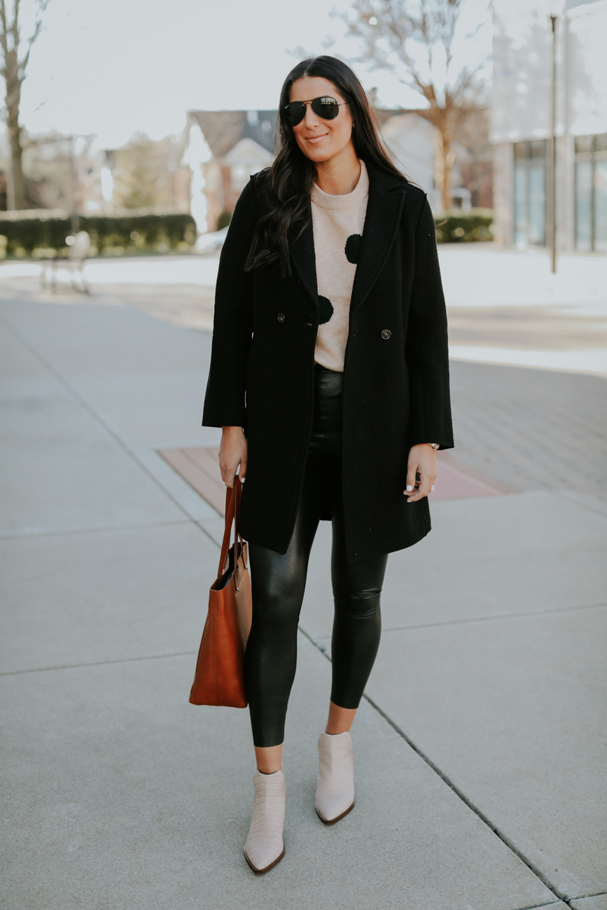polka dot sweater, madewell sweater, nordstrom outfit, vince camuto booties, j.crew coat // grace white a southern drawl