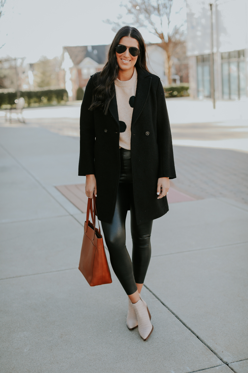 polka dot sweater, madewell sweater, nordstrom outfit, vince camuto booties, j.crew coat // grace white a southern drawl