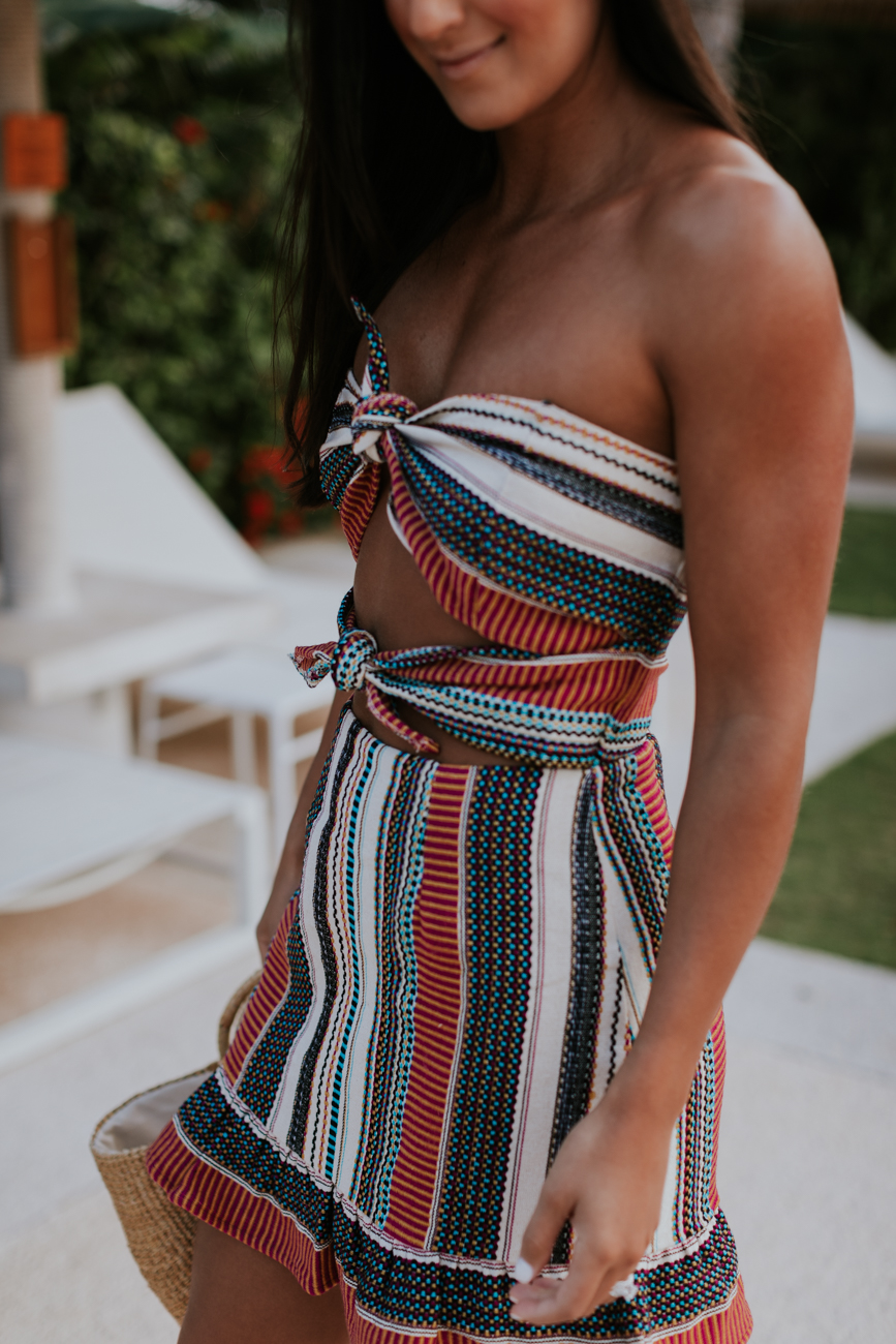 strapless embroidered dress, tularosa dress, revolve dress, straw tote, amazon finds, steve madden irenee tan nubuck, vacation outfit, vacation style // grace white a southern drawl