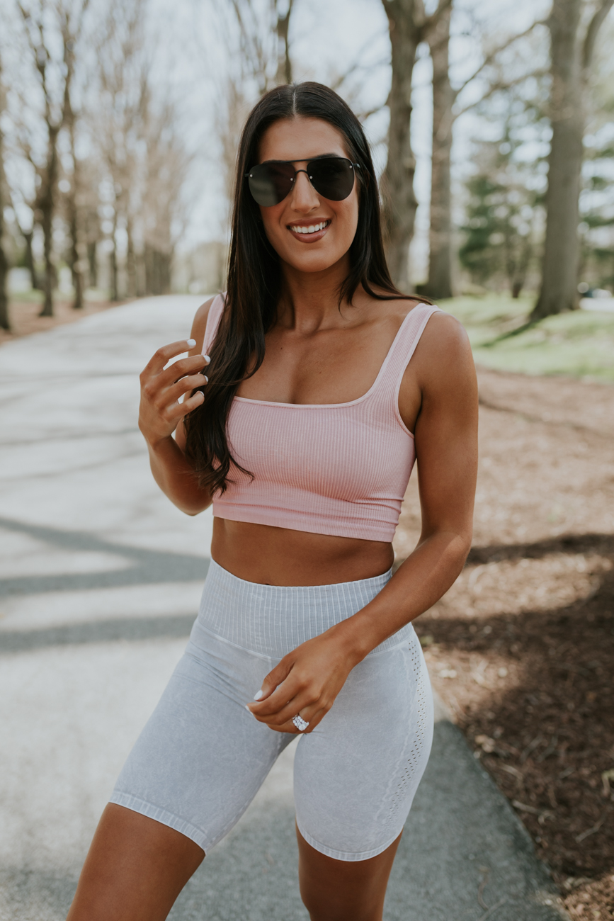 3 ways to stay motivated and active, free people biker shorts, free people activewear, seamless biker shorts, activewear crop top, activewear sports bra, seamless sports bra, fitwithasd, a southern drawl fitness, grace white