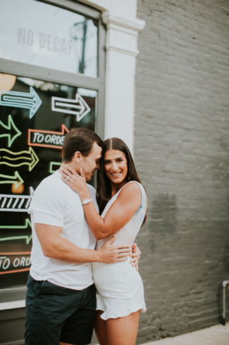 5 summer date night ideas, tie dye bodysuit, men's style, men's henley shirt, men's loafers, 1.state white ruffle shorts, ruffle hem shorts // grace white a southern drawl